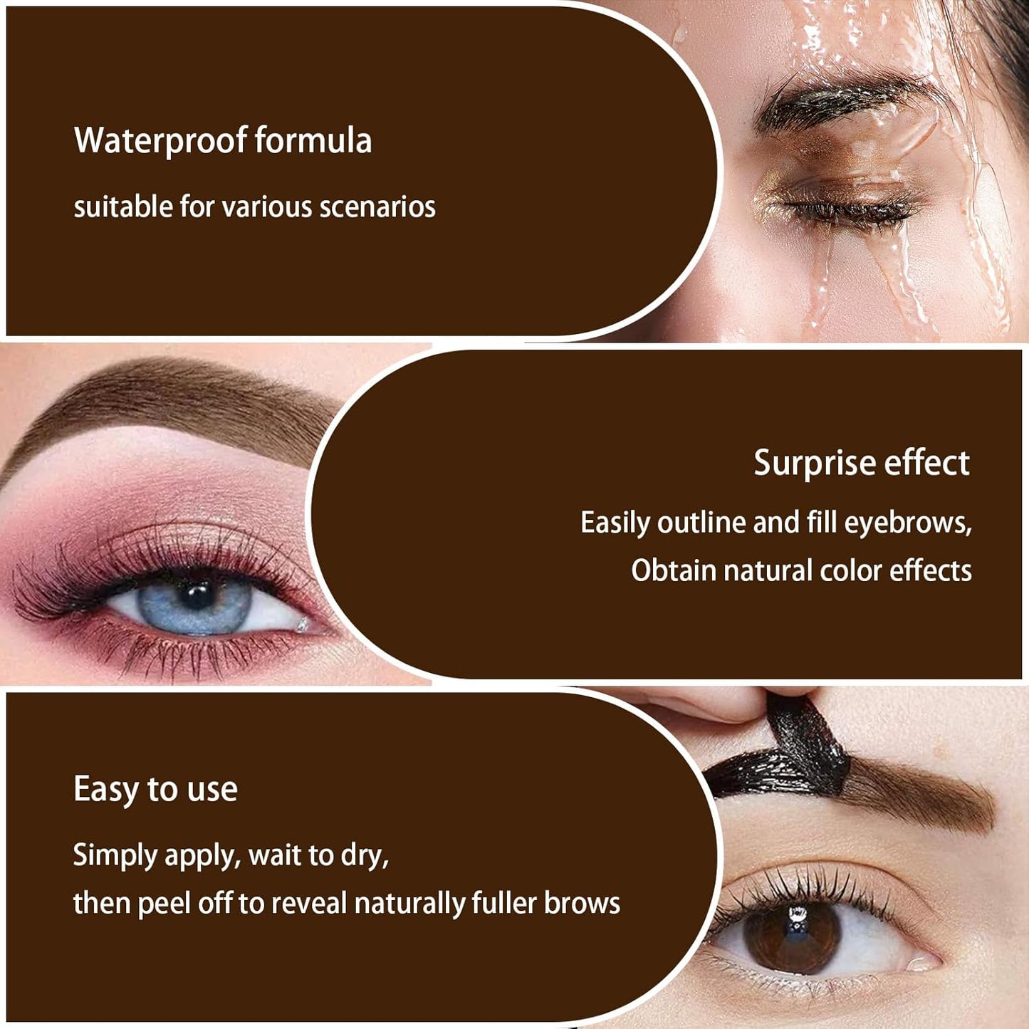 Easy Peel Off Eyebrow Gel Kit, Brown Tattoo Brow Gel, Long-lasting Waterproof and Transfer for Women to Achieve Natural Fuller Brows, Suitable for All Skin Types