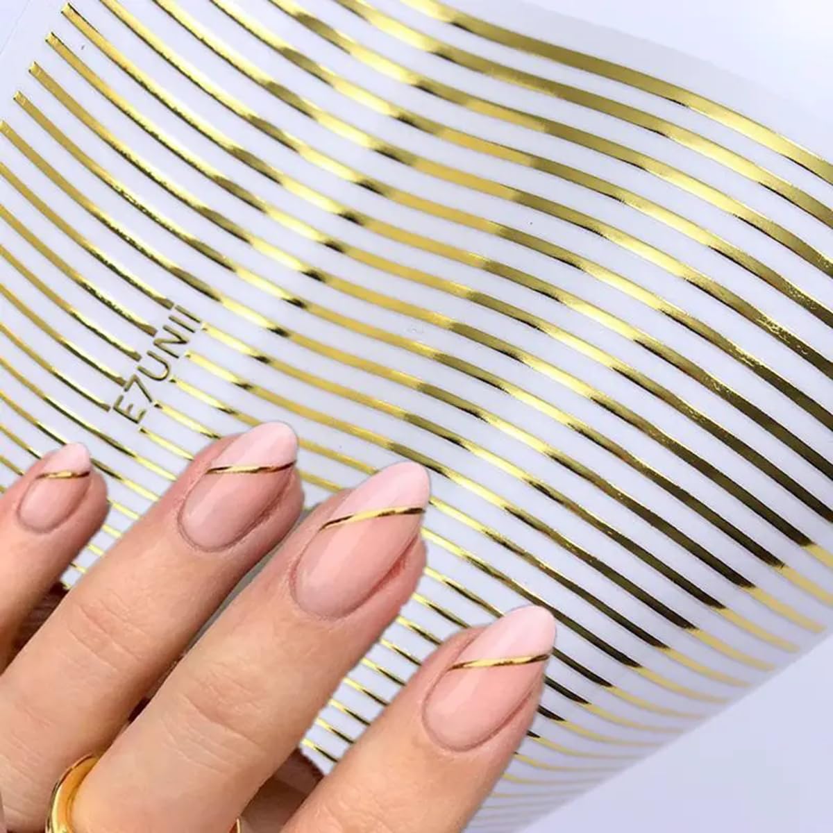 Gold Silver Lines Stripe Nail Art Sticker Decals 3D Metal Strip French Design Nail Decals Self-Adhesive Nail Art Supplies Colored Geometric Waved Manicure Slider for Women DIY Nail Art Decoration Kits