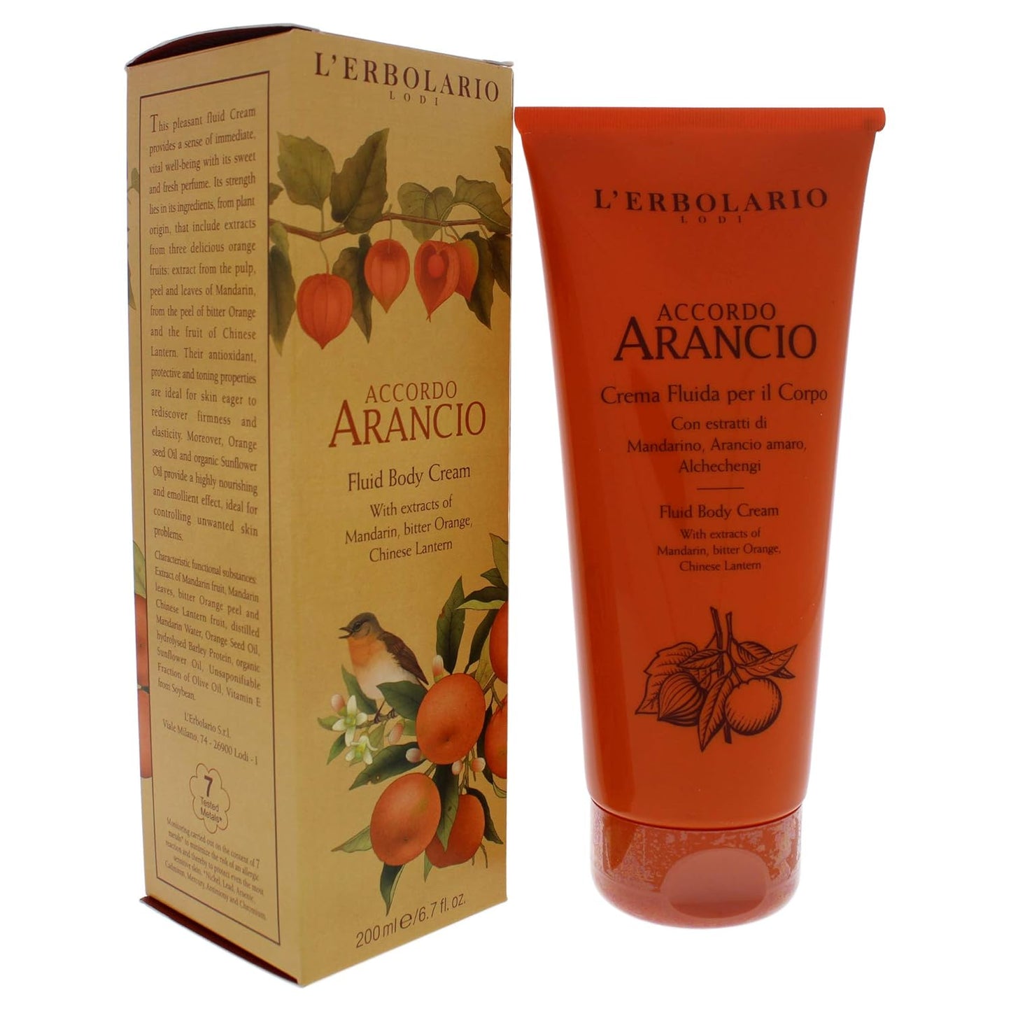 L'Erbolario Fluid Body Cream - Hydrating Body Butter for Dry Skin with Sunflower Oil - Skin Care for Elasticity, Firmness - Accordo Arancio - 6.7 oz