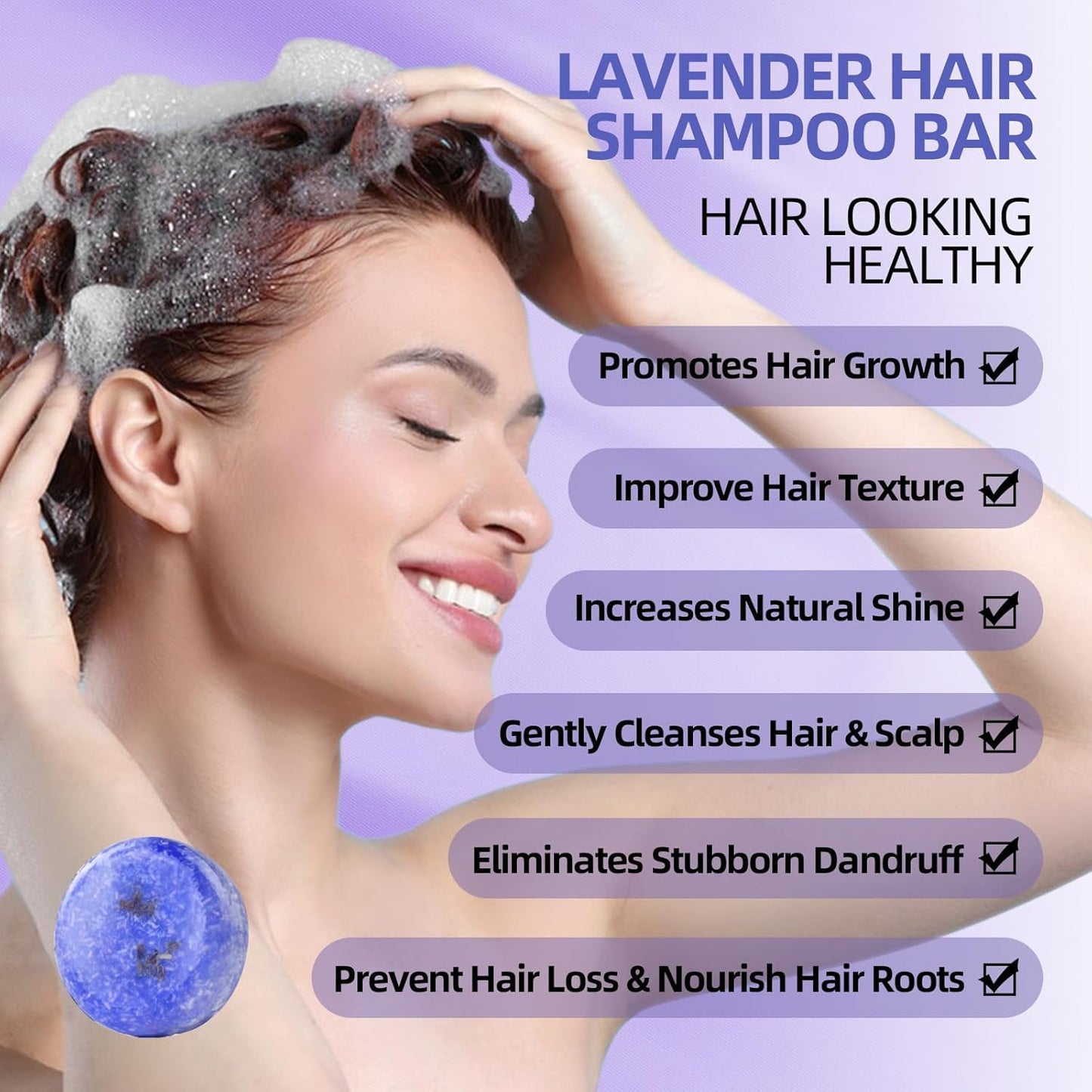 2 Pack Lavender Shampoo Bar,Solid Hair Bar And Conditioner Effect Hair Soap,Organic Shampoo Bars For Hair With All Natural Plant Based Essential Oils,Stocking Stuffers,Gifts for Women