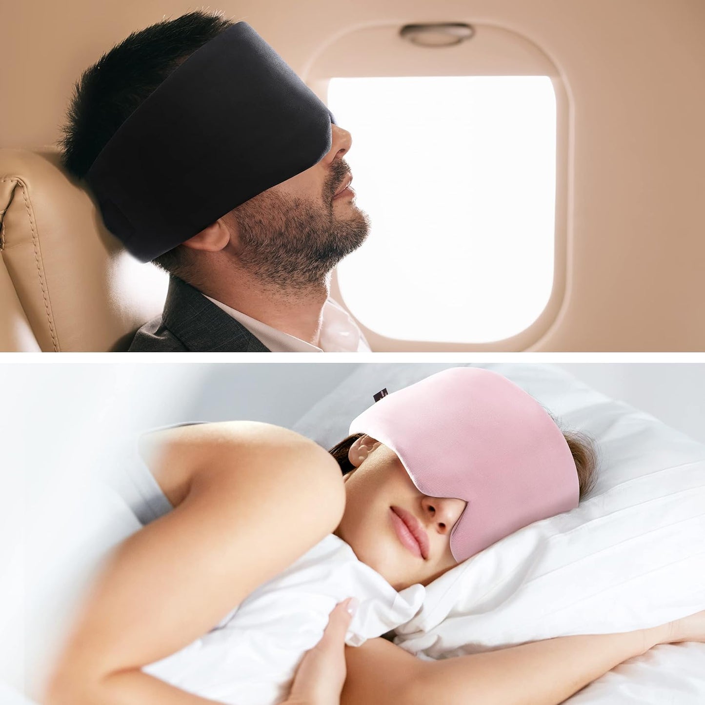 FRESHME Cotton Sleep Mask Blackout - Handmade Eye Mask for Sleeping Eye Shade Cover Sleep Mask for Women Men Girl Soft and Breathable Adjustable Blinder Light Blocking Pink Airplane with Travel Pouch