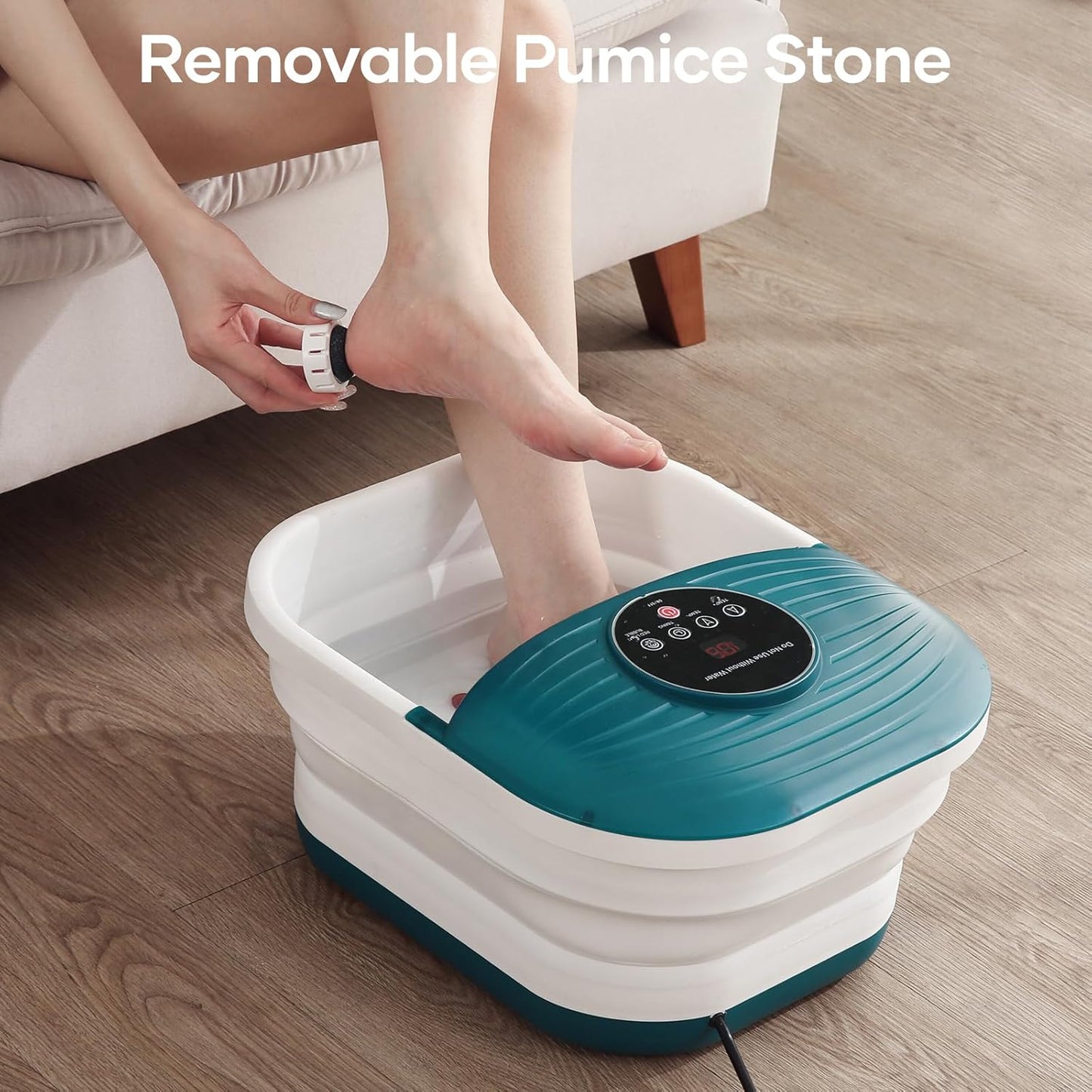 Collapsible Foot Spa Bath Massager with Heat, Bubble and Timer, 95-118℉ Adjustable Temperature Fast Heating with Pedicure Stone and Massage Rollers for Feet Stress Relief at Home