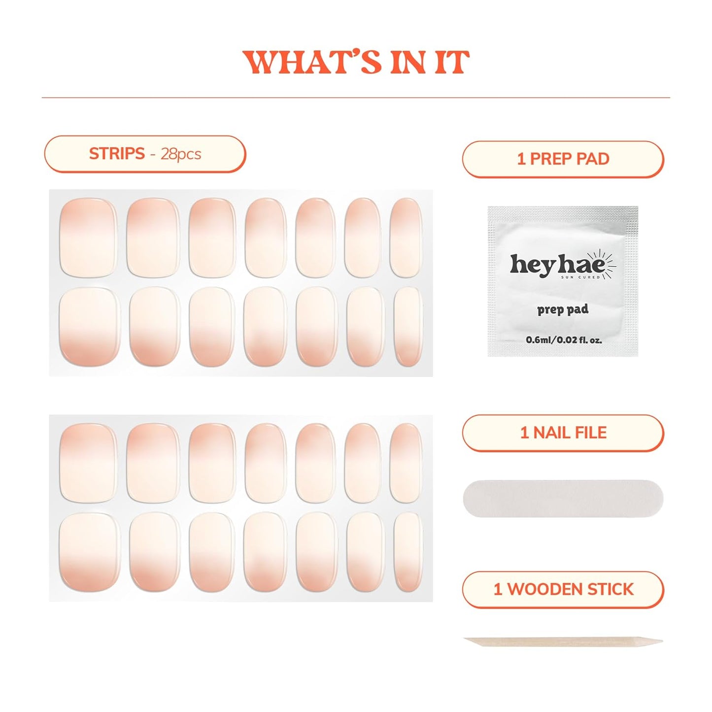 Semi Cured Gel Nail Strips | No LED Lamp Needed | Ombre, Neutral, Spring | Easy Apply & Remove, Salon Quality |Includes 28 Strips, 1 Prep Pads, Nail File & Wooden stick- Hey, Sleepover Tonight?