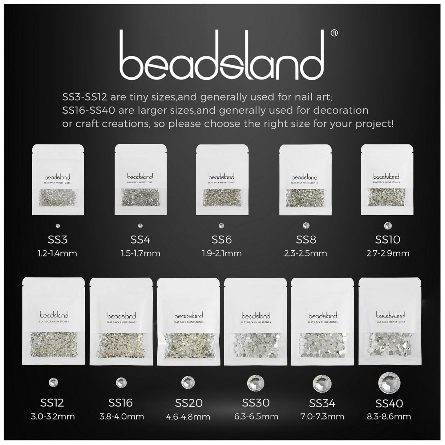 Beadsland 144pcs Flat Back Crystal Rhinestones Round Gems for Nail Art and Craft Glue Fix, Topaz, SS40, 8.4-8.7mm