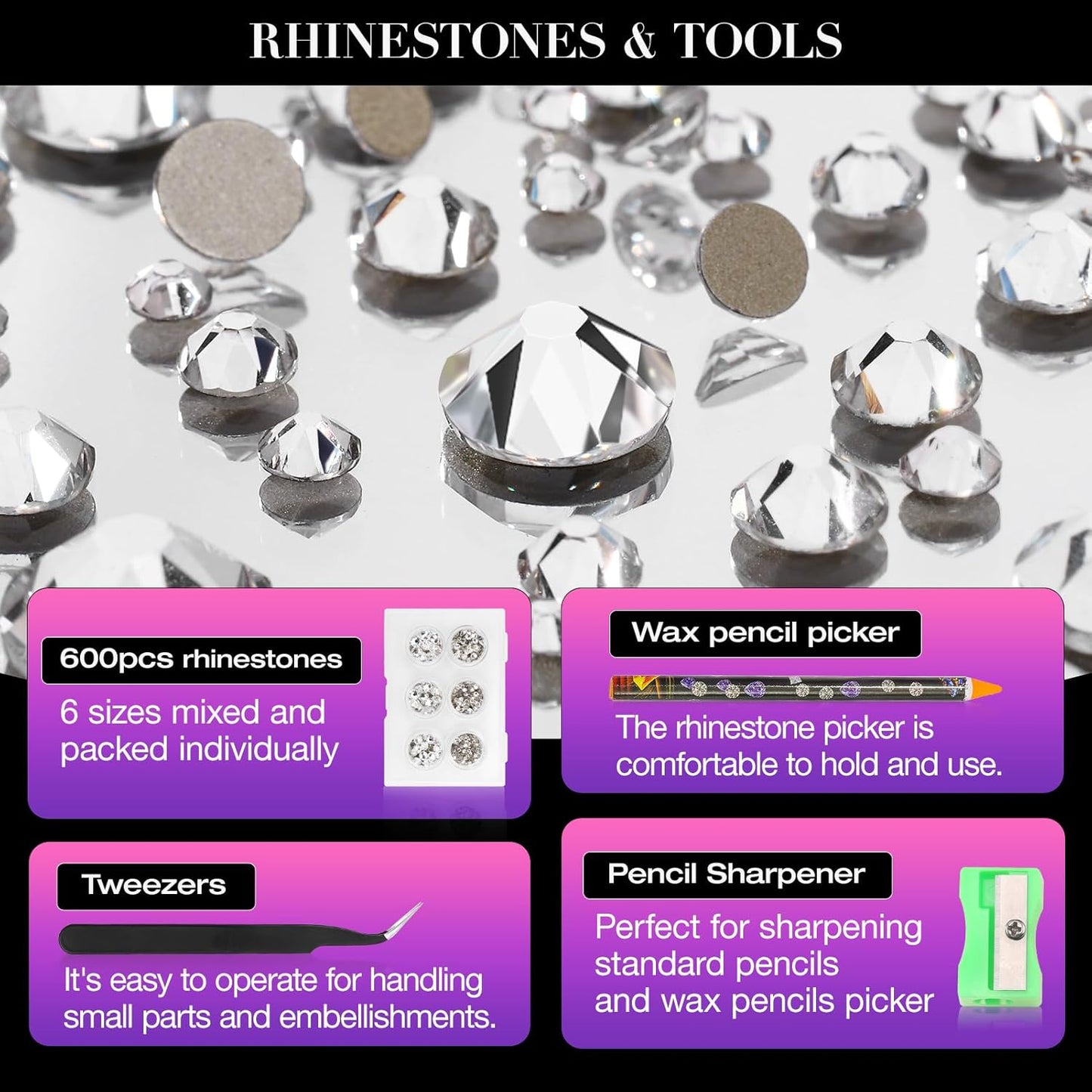 Novani Clear Rhinestones Flat Back Round Rhinestone Style 2088 Sparkly Crystal Gemstones for Crafting,Mixed Large Size(SS12-SS40，600PCS)