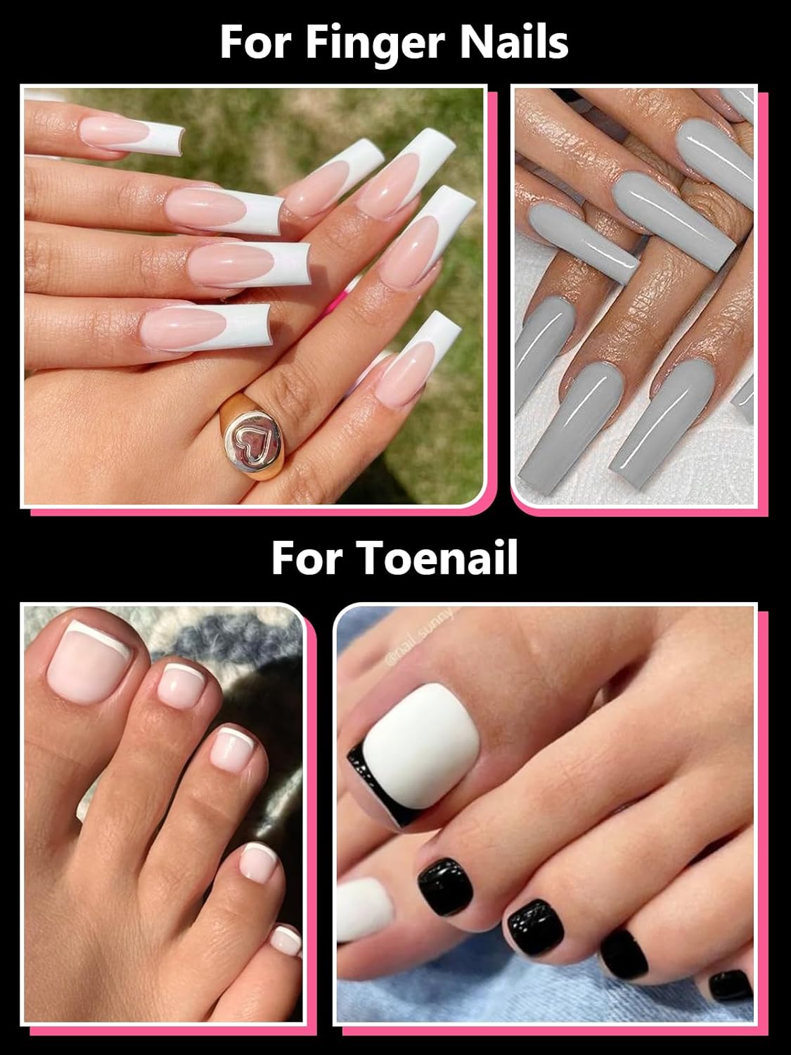 Poly Gel Dual Nail Forms for Finger and Toes, EBANKU Long Square Pink Flat Nail Molds Extension Tips Reusable for Women, 120Pcs 12 Sizes