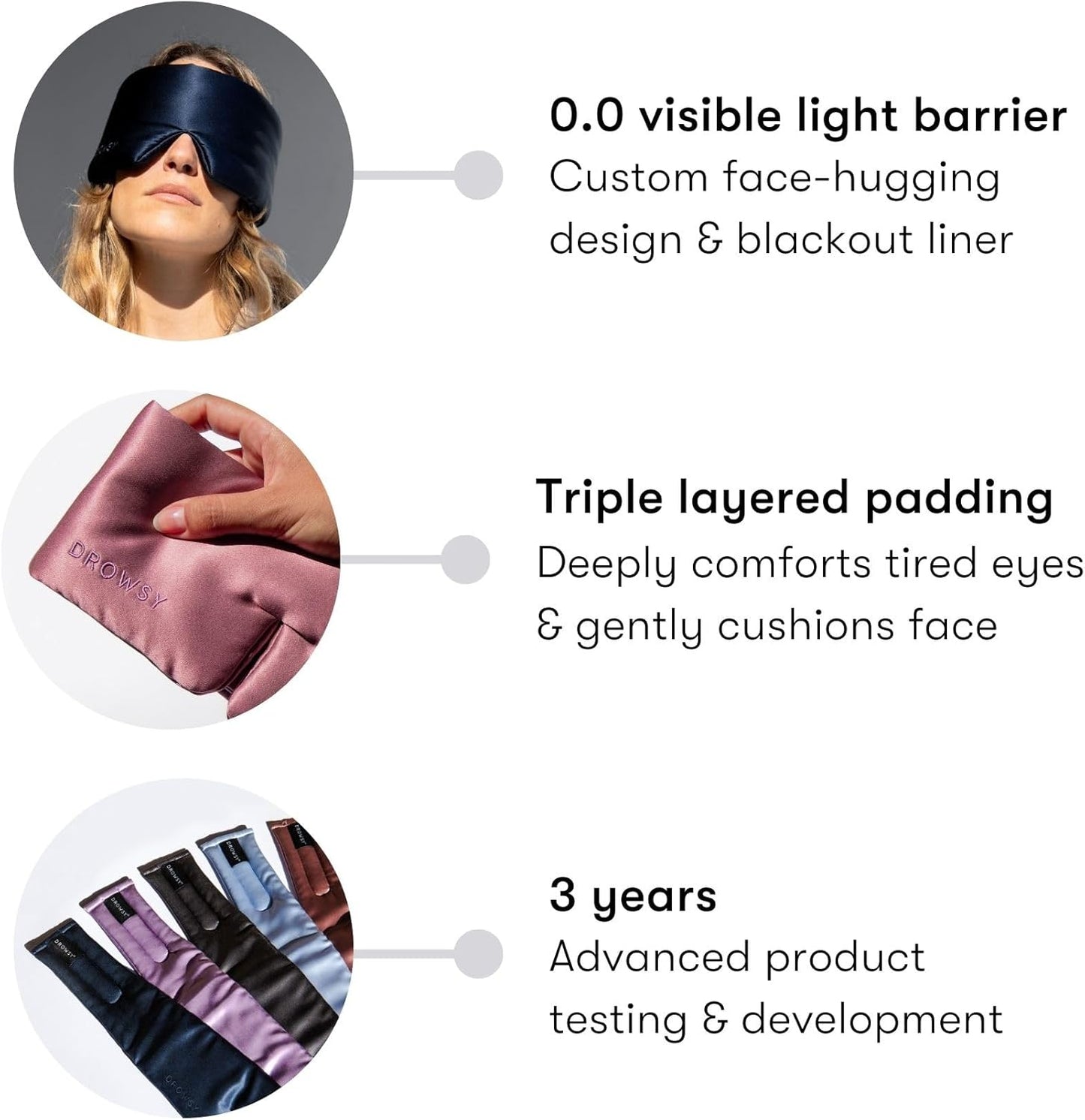 DROWSY Silk Sleep Mask. Face-Hugging, Padded Silk Cocoon for Luxury Sleep in Total Darkness. (Dusty Gold)