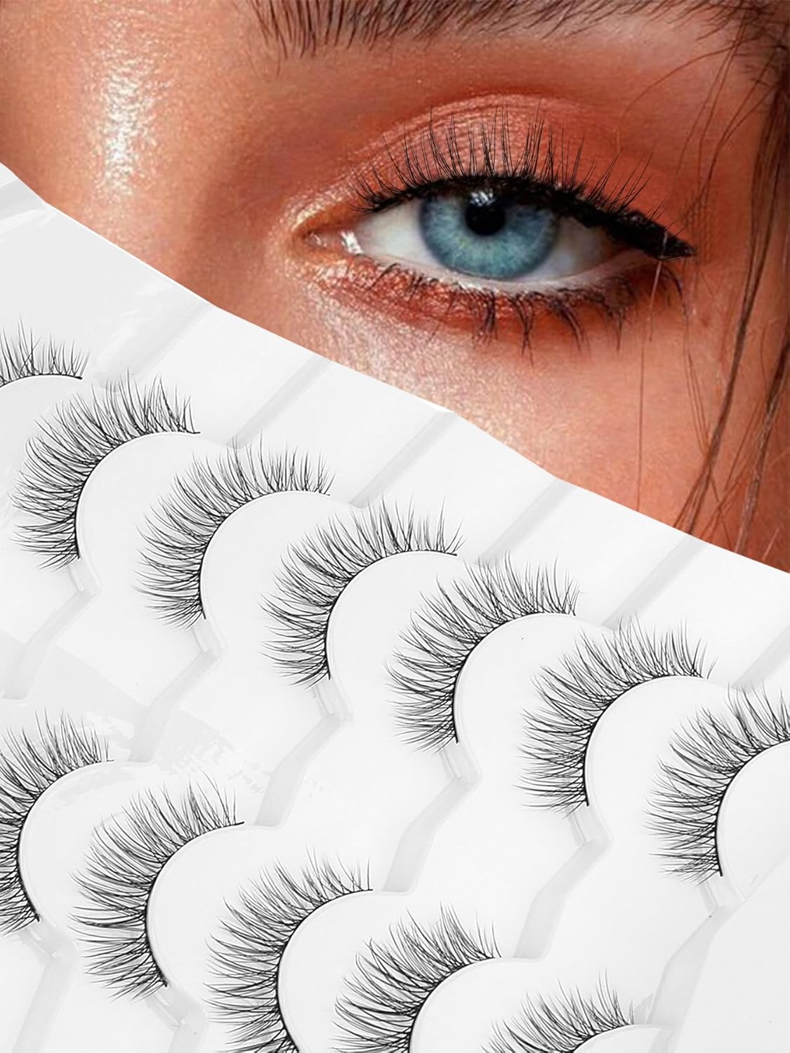 Eyelashes Short Natural Lashes Wispy Eyeashes Natural Look 10mm Strip Lashes False Eyelashes C Curl Eye Lashes Pack 0.1MM Thin Band 3D Volume Soft Eyelash Siligli Lash 7 Pair