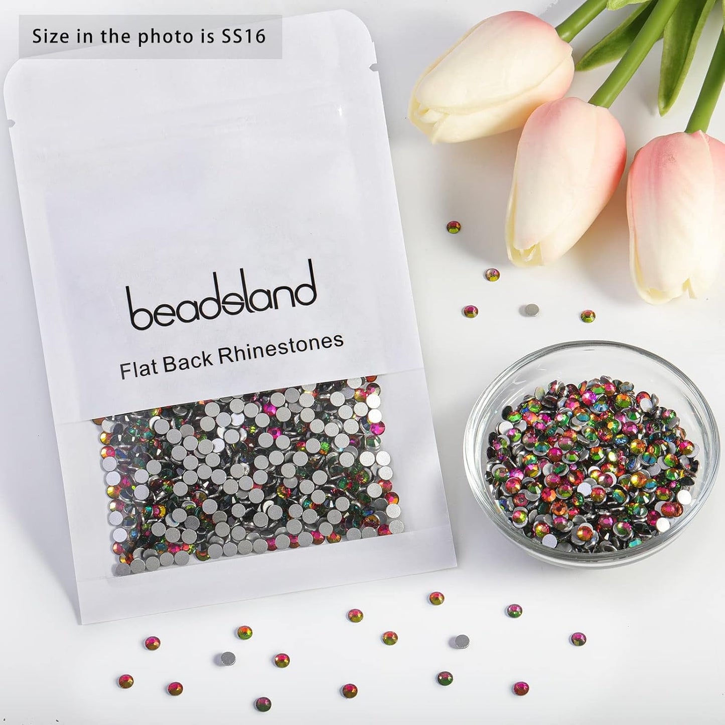 beadsland Flat Back Crystal Rhinestones Round Gems, Rainbow (3.8-4.0mm) SS16/1440pcs