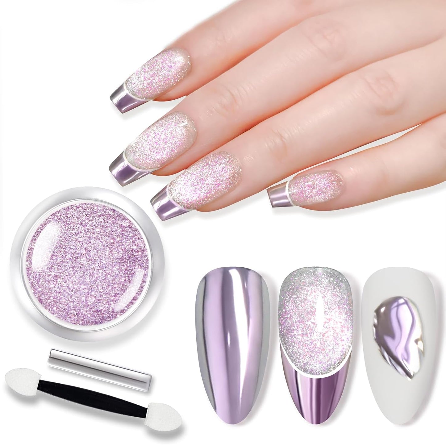 Born Pretty Purple Chrome Nail Powder Super Glossy Mirror Effect Metallic Nail Powder Cat Magnetic Eye Nail Powder Nail Glitter Manicure Pigments for Nail Art Design