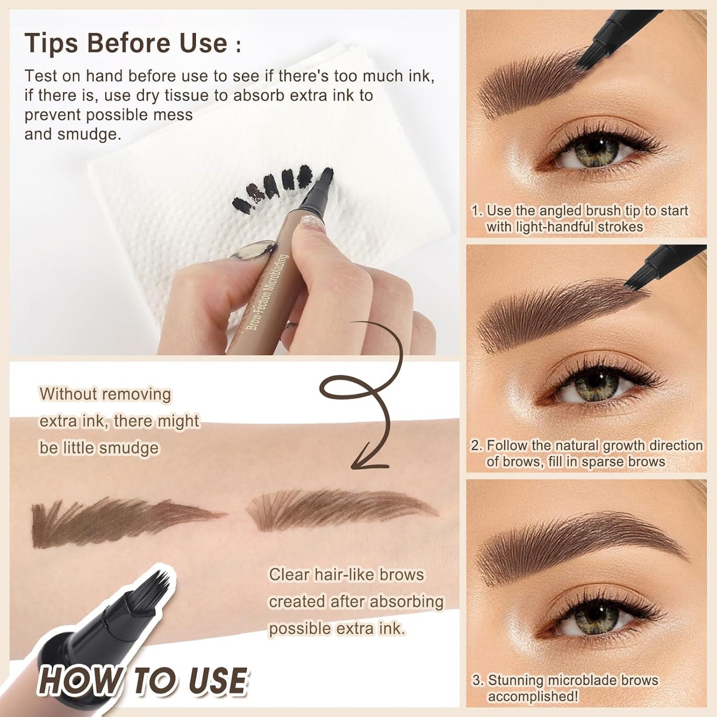 UCANBE Brow-Fection Angled Brush Eyebrow Pen, Liquid Microblading Eyebrow Pencils for Women, Wild Natural Brow Pen for Realistic Hair-Like Brows, Easy to Color, Waterproof, Lasts All Day, Dark Brown