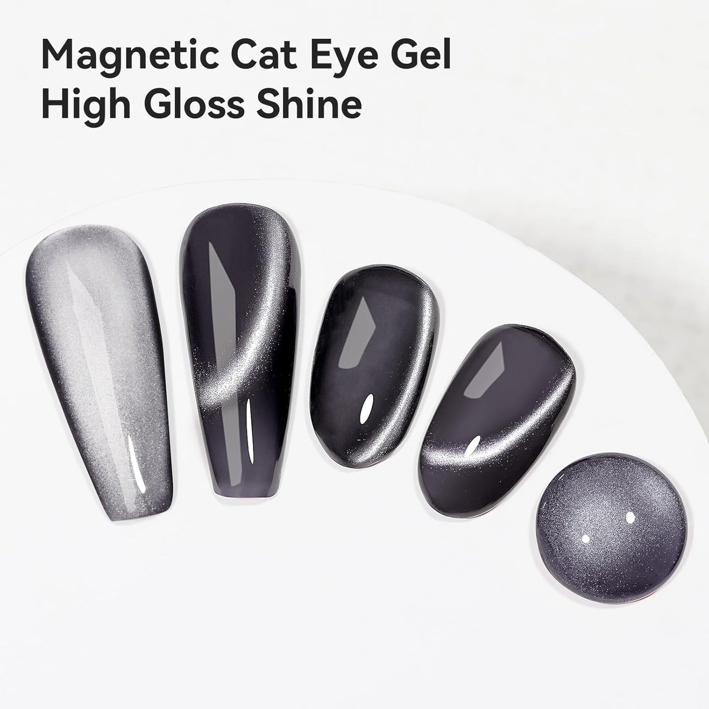 Cat Eye Gel Polish - Black, Glitter Magnetic Nail Polish Moonlight, Cateye Polish With Magnet Stick Holographic Shimmer Cateye Effect, UV Velvet Gel Nail Art Manicure Salon DIY Home, 12ML