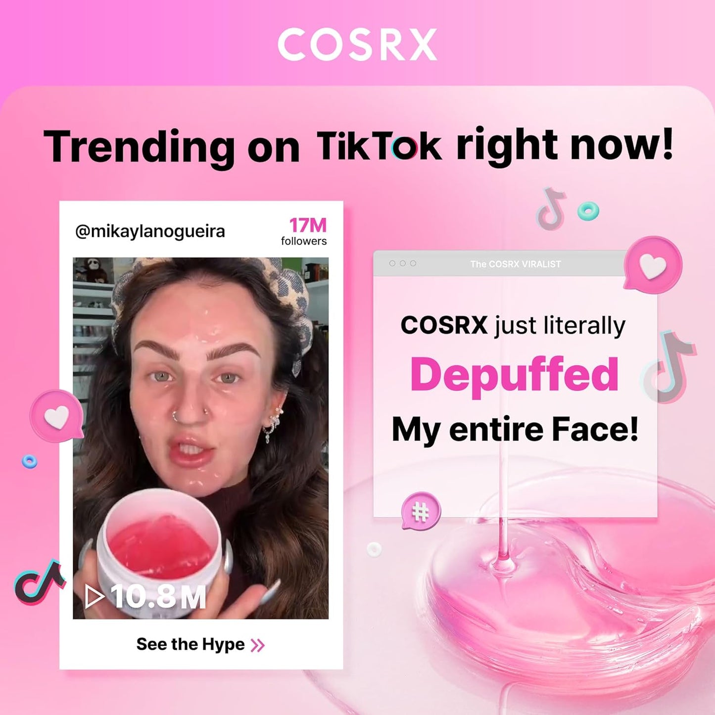 COSRX Pink Peptides Collagen Hydrogel Eye Patch for Puffy Eyes and Dark Circles, Under Eye Mask, 60 Under Eye Patches, Korean Skin Care