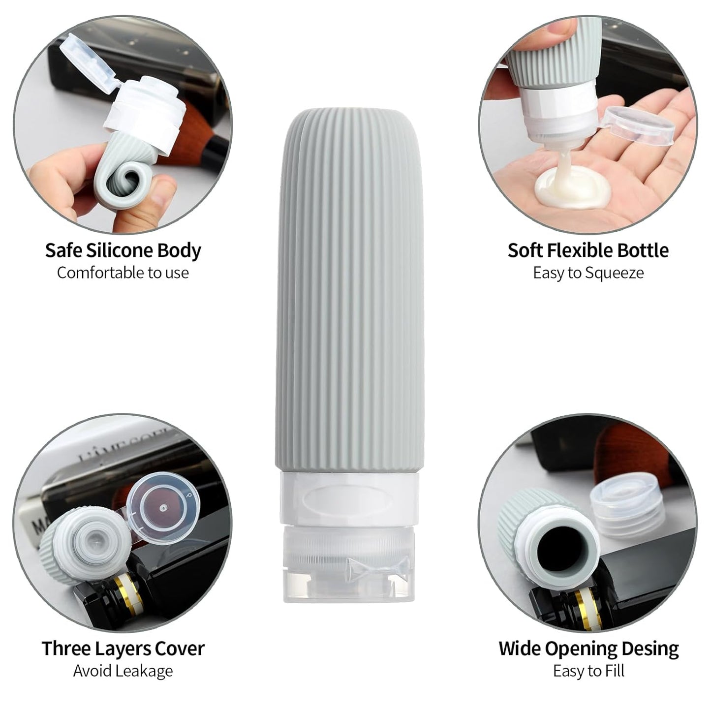 16 Pack Travel Bottles for Toiletries, Large 6oz Silicone Travel Containers, Leak Proof Refillable Liquid Shampoo And Conditioner Travel Essentials