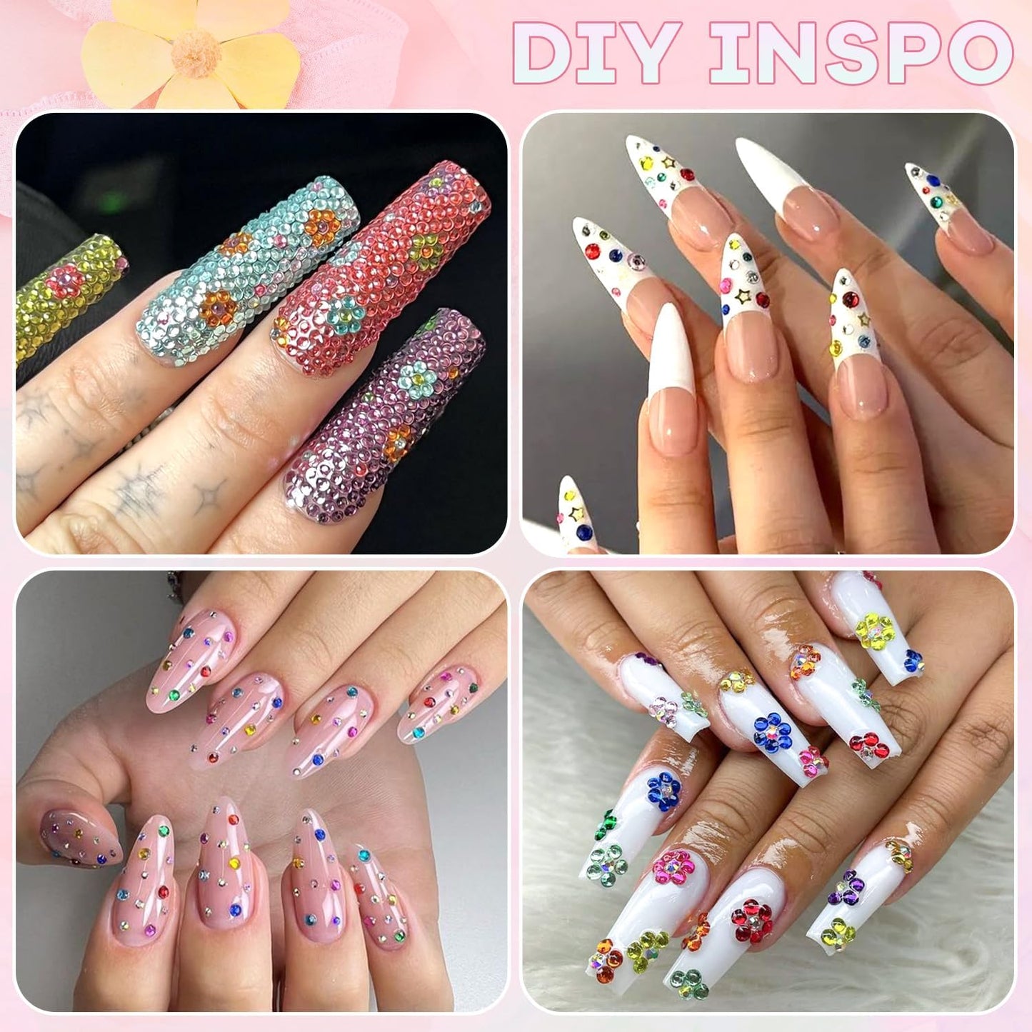 4200Pcs Glass Crystal Small Rhinestones for Nail Art with Nails Rhinestone Glue, Colourful SS3-SS8 Flatback Bedazzling Gems, Nail Rhinestones and Gems Crystals Charms for Acrylic Tips Manicure Decor