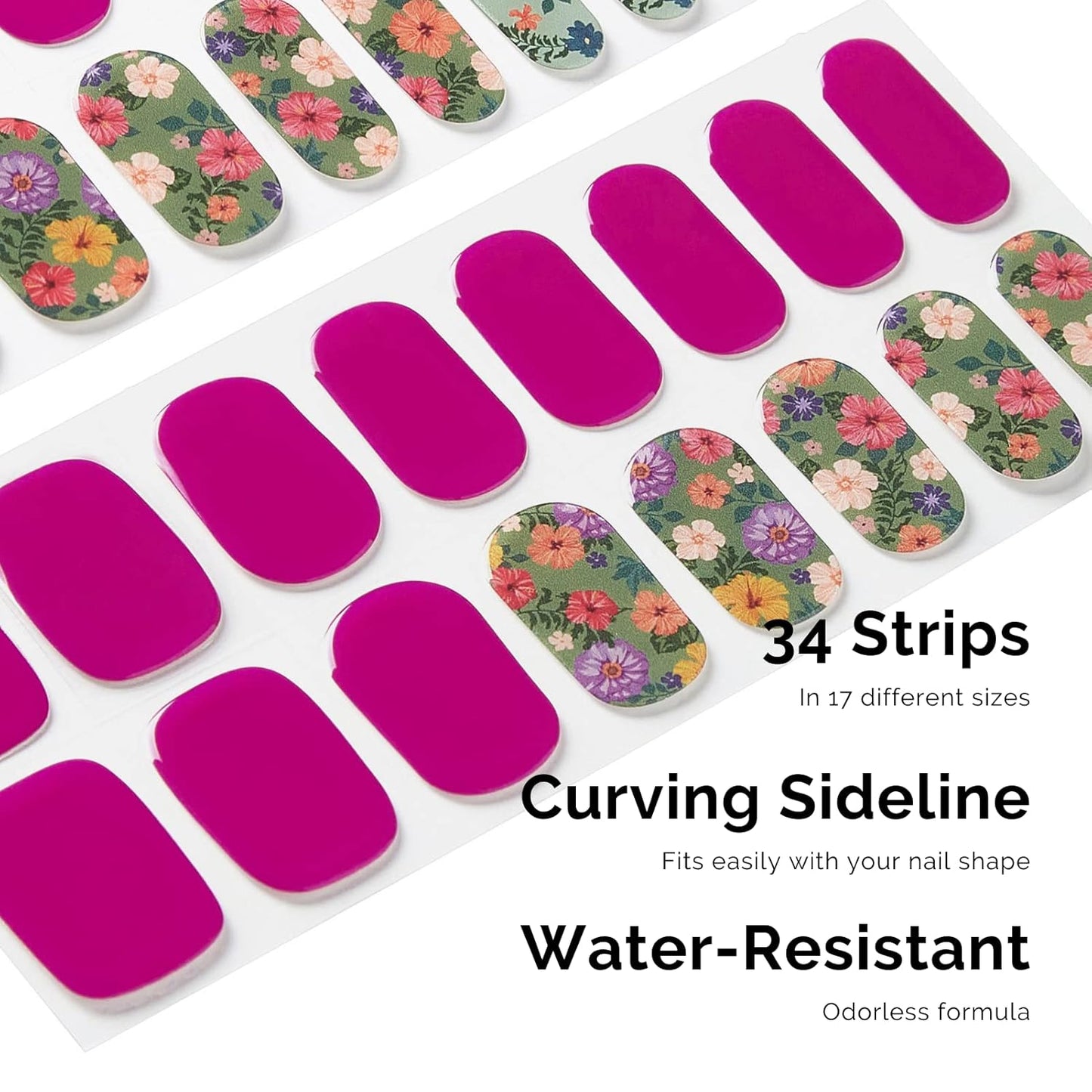 Nailog Semi Cured Gel Nail Strips 34 pcs| Long Lasting Nail Polish Sticker Wraps with Glossy Gel Finish, Retro Jungle