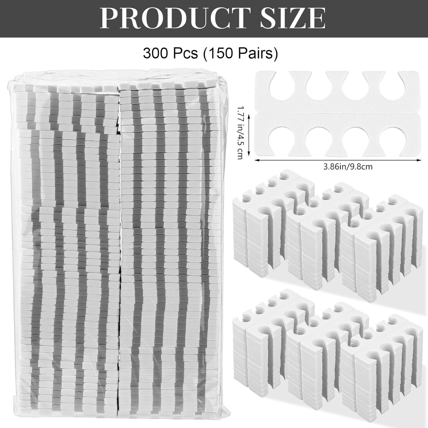 LemonRoad 300 Pcs (150 Pairs) Sponge Toe Separator Pedicure Finger Separator Tool Toe Divider Spacer Soft for Polishing Pedicure Manicure Coating Gel Painting Nail Beauty Accessory (White)