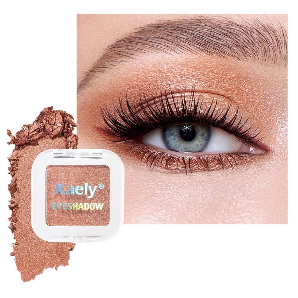 Light Brown Champagne Colored Glitter Eyeshadow – Champagne Copper Shimmer Eye Shadow, Daily Waterproof Long-Lasting Eyeshadow Powder Palette for Women Neutral Eye Makeup sombras para ojos 01