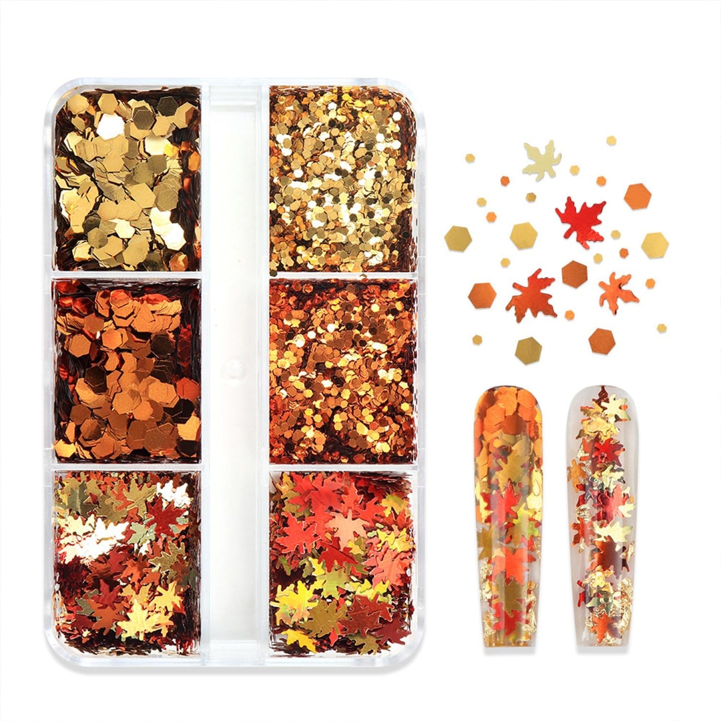 Thanksgiving Glitter Maple Leaf Nail Sequins Fall Nail Flakes Design Nail Charms Holographic Mixed Color 3D Confetti Autumn Nail Art Stickers Maple Leaves Nail Glitter Sequins for Women