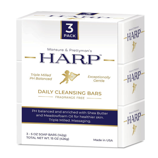 HARP pH-Balanced (5.0-6.0) Body Wash Bar. ZERO Saponified Oils. Protects Moisture Barrier. Gentle for Sensitive/Dry skin. + Shea Butter/Borage Oil. Non-Comedogenic. FRAGRANCE/masking agent FREE