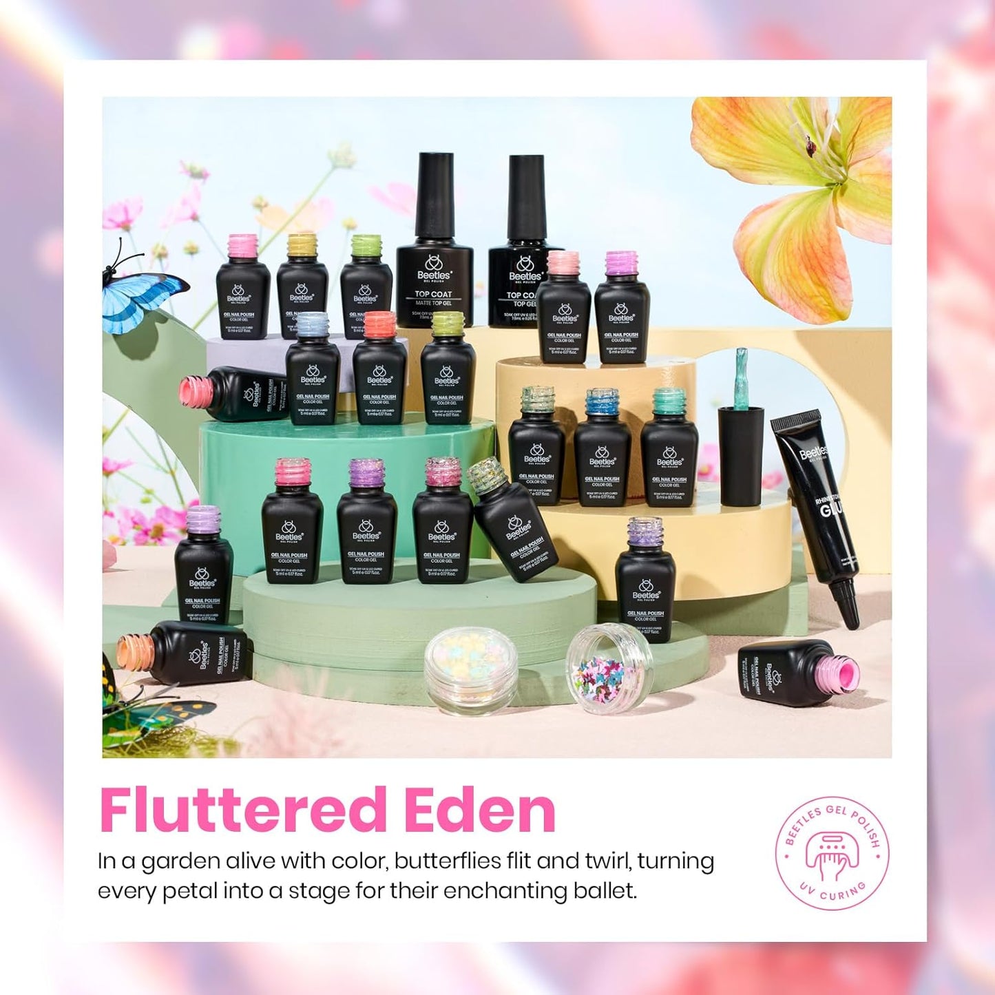 Beetles Gel Nail Polish Set - 28 Pcs Pastel Pink Yellow Green Blue Glitter Macaron Color Gel Polish Set Fluttered Eden Soak Off Nail Polish UV LED Nails Art Halloween Gifts for Women Girl