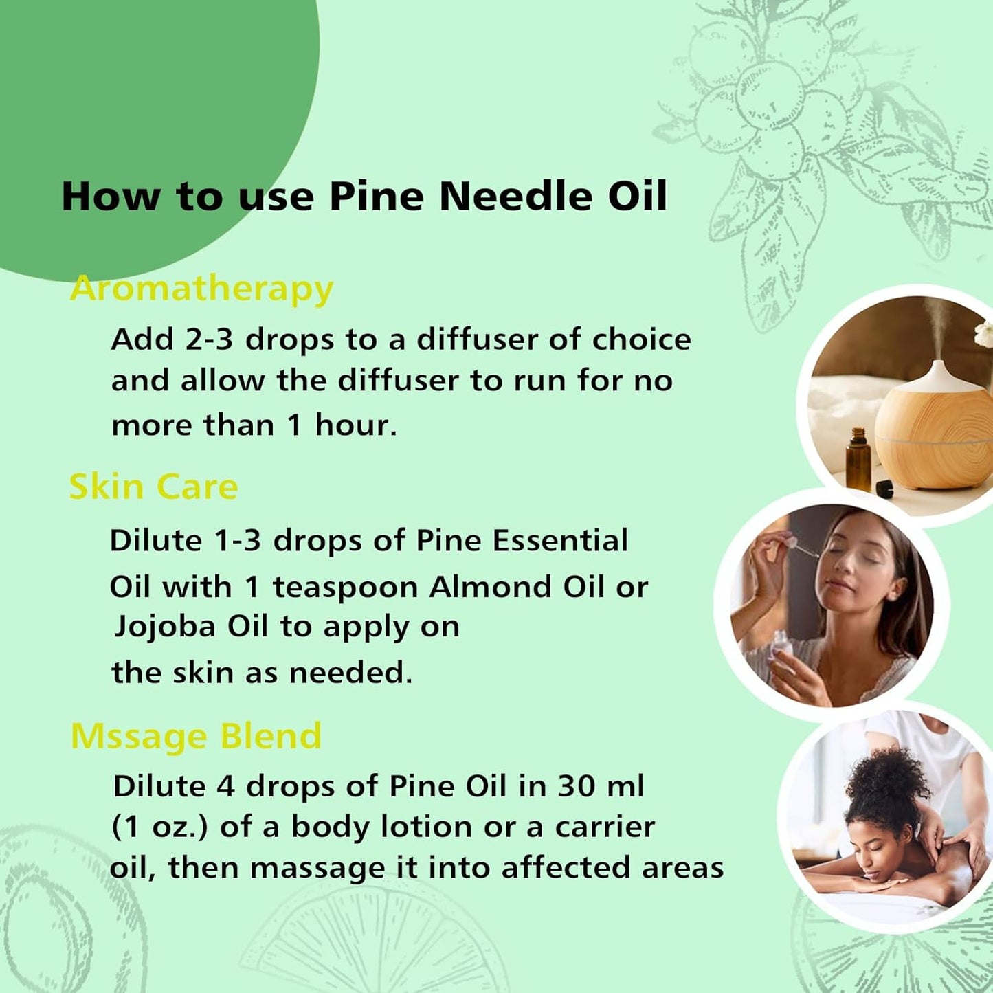Pine Needle Essential Oil 1 Oz - 100% Pure & Natural Pine Oil for Diffuser, Skin, Massage & Aromatherapy - Fresh Pinus Essential Oils Fragrance