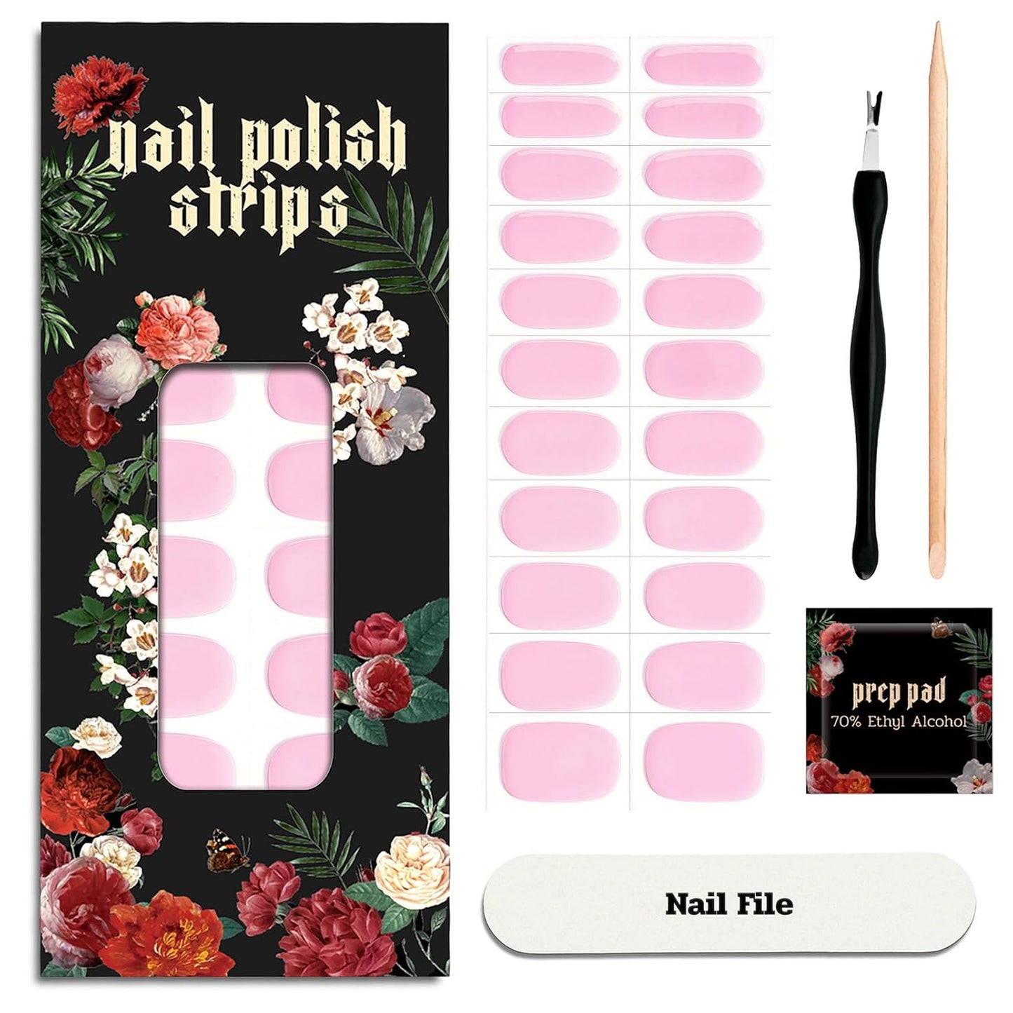 Nail Polish Strips - 22 Pcs Salon Quality Gel Nail Stickers - Long Lasting Wraps (Rose Pale Pink)