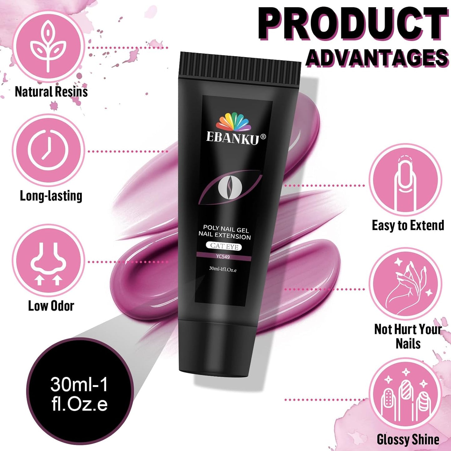 EBANKU Poly Extension Gel, 60g Cat Eye Nails Poly Gel for Beginner & Professional Using, Magnetic Poly Nail DIY Starter for Halloween Nail Art Gift (Purple)