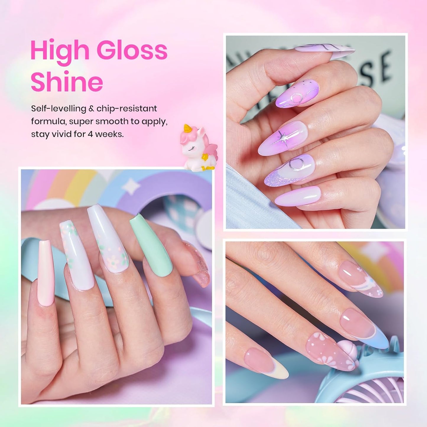 Beetles Purple Gel Nail Polish Set - 20 Colors Hot Pink Purple Shimmer Green Unicorn Bright Glitter Manicure Macaron Collection Pastel Gel Polish Kit with Base Matte Glossy Top Coat