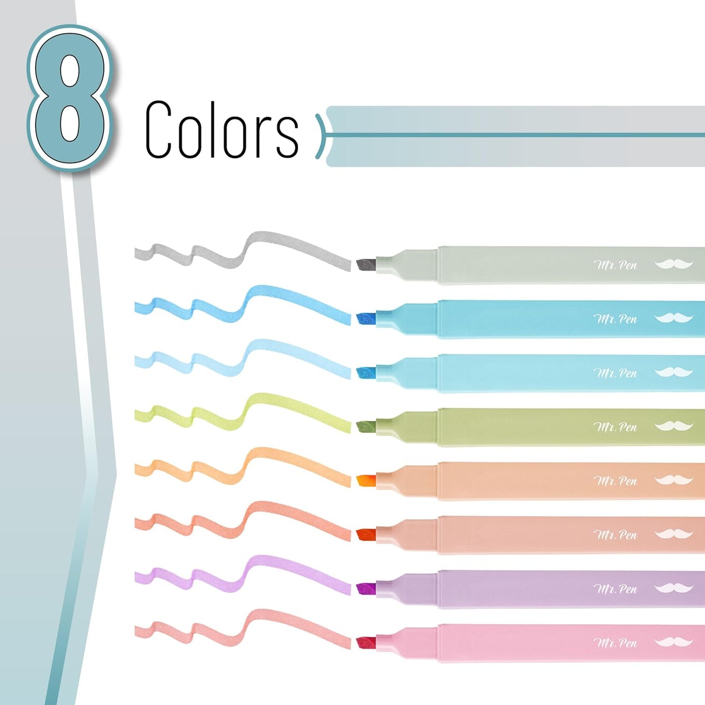 Mr. Pen Aesthetic Highlighters - 8 pcs, Chisel Tip, Pastel & Vintage Colors, No Bleed Bible Highlighters