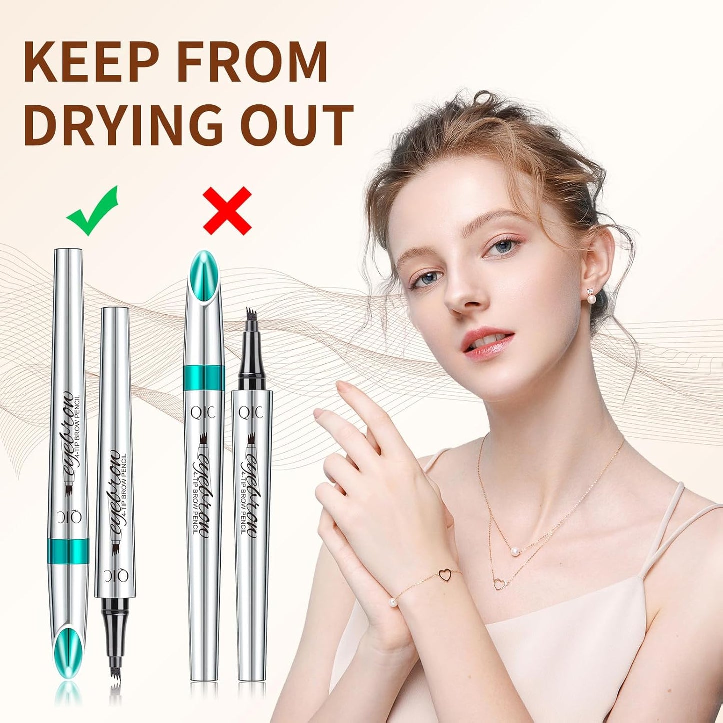 QIC Eyebrow 4 Tip Brow Pencil, Microblading Pen Waterproof Long-Lasting with Upgrade Micro-Fork Tip Applicator for Natural Brows (Light Brown-01)