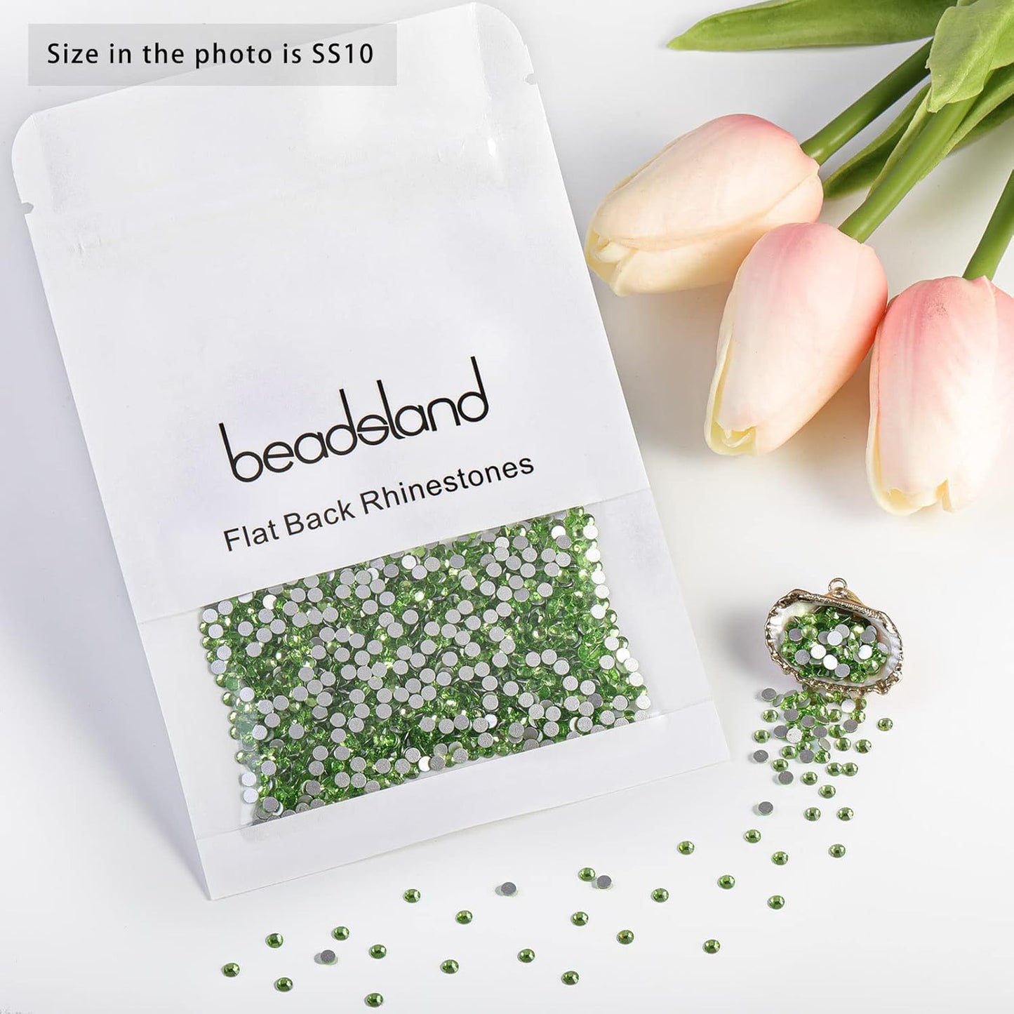 beadsland Flat Back Crystal Rhinestones Round Gems for Nail Art and Craft Glue Fix,Light Green (2.7-2.8mm) SS10/1440pcs
