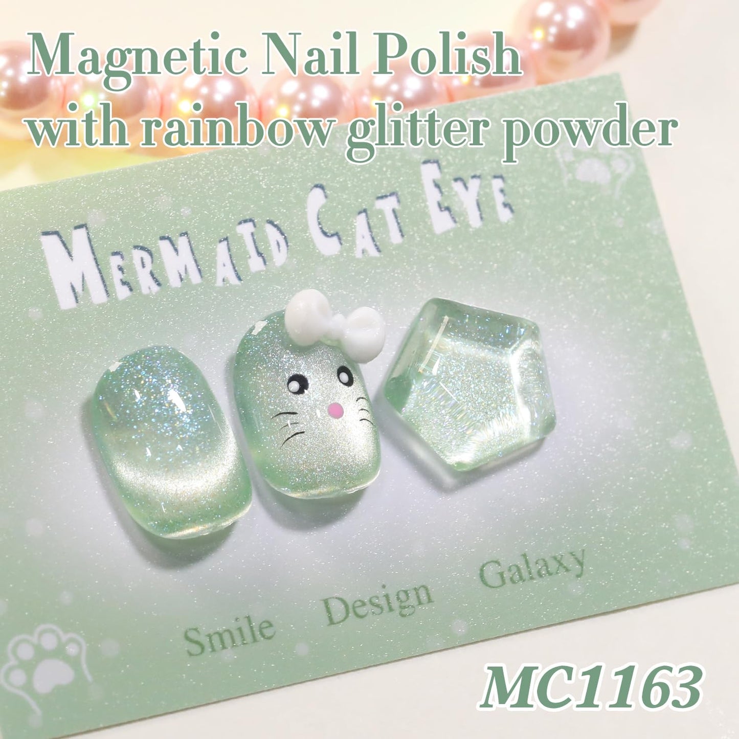 Double Rhythm 0.5 Oz Cat Eye Gel Polish with Magnet Same Color Same Bottle Holographic Glitter Shimmer Translucent Color Salon 15 ML Magnetic Nail Art (Spring Green-MC1163)