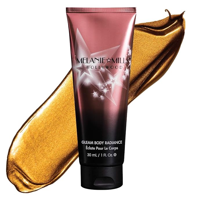 Melanie Mills Hollywood Gleam Body Radiance All In One Makeup, Moisturizer & Glow For Face & Body - Bronze Gold, Mini 1 fl.oz.