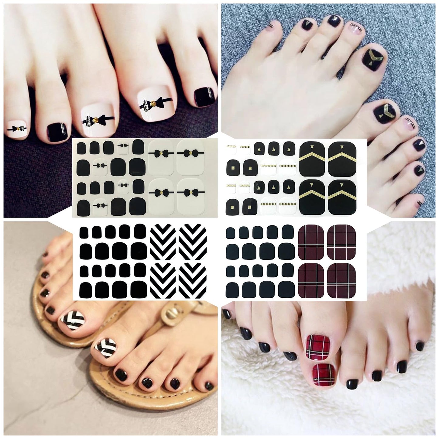 SILPECWEE 20 Sheets Black Toe Nail Stickers Full Nail Wraps for Toes Toenail Polish Strips Gel Nail Strips Self Adhesive Toenails Polish Stickers Nail Art Manicure Sticker with Nail File