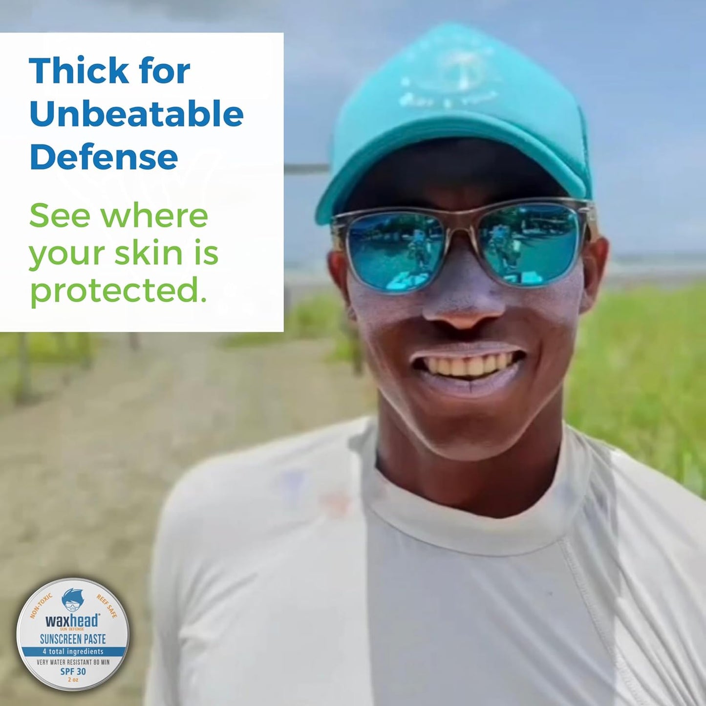 Waxhead Zinc Oxide Sunscreen Face & Nose - Sensitive Skin Safe SPF 30, Reef Safe Physical Visible Protection for Acne Prone Skin, Waterproof Natural Mineral Sunscreen for Kids & Adults (White 2oz)