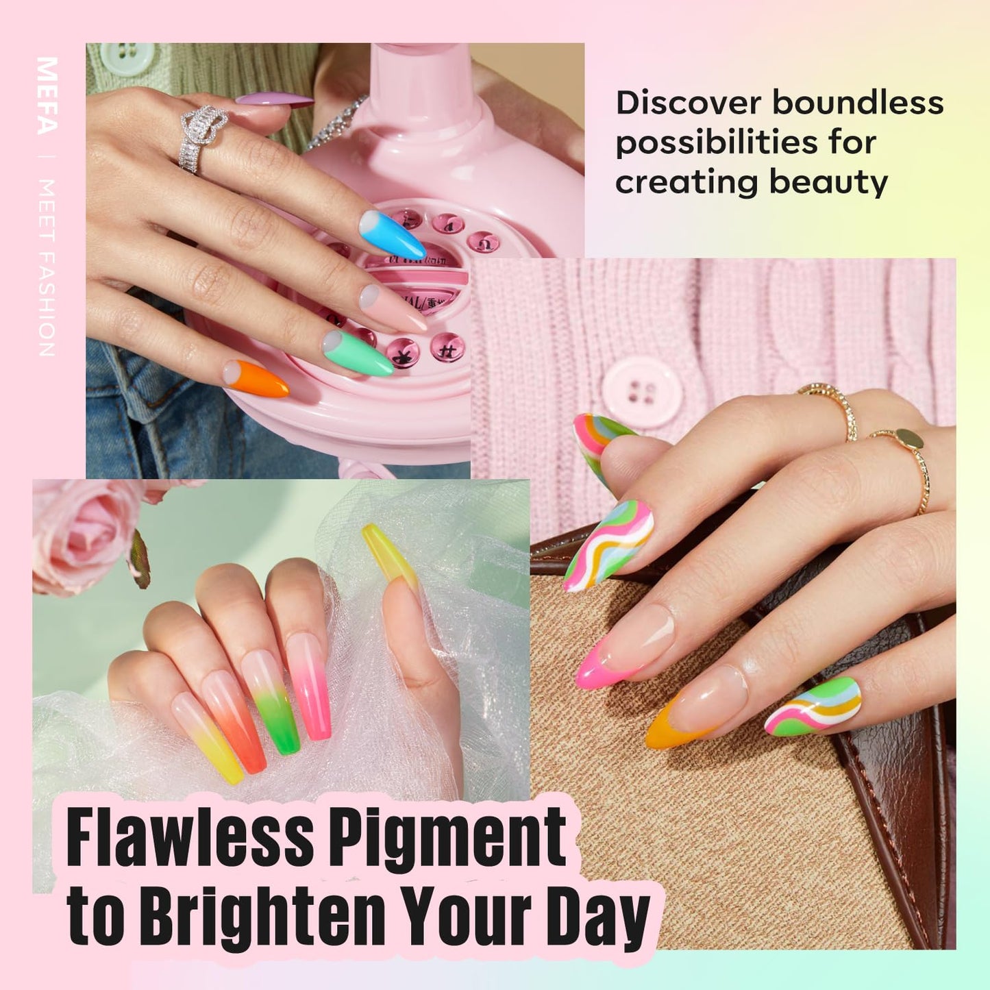 MEFA 56 Pcs Gel Nail Polish Kit with U V Light, 32 Colors Hot Pink Colorful Gel Nail Kit Glitter nail Polish Set Nail Art Decorations Manicure Tools DIY Gifts