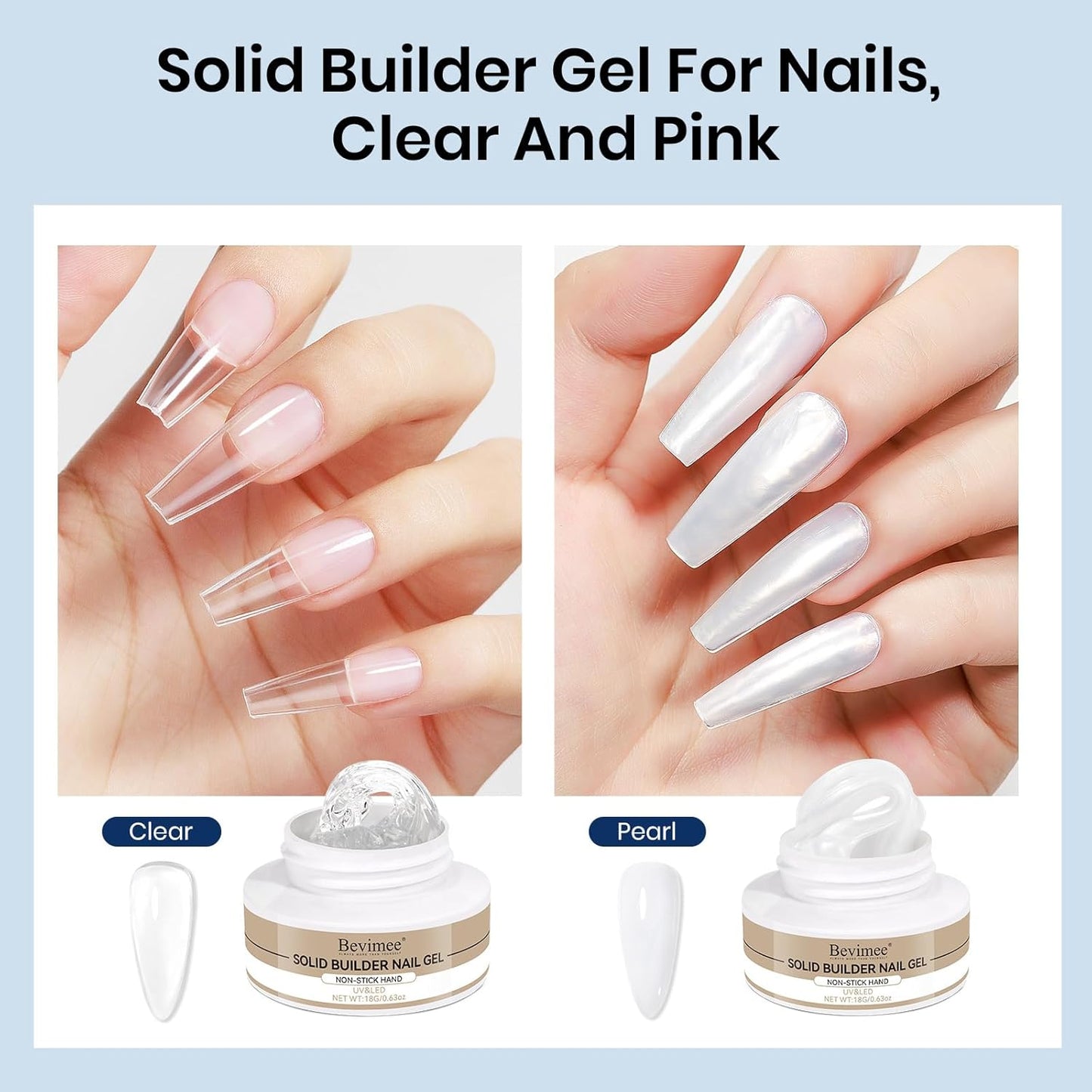 Molding Gel for Nails, Solid Builder Gel for Nails Non-Stick Hand for Modeling Sculpture Nail Extension UV/LED Manicure DIY At Home Clear Pearl White 2PCS