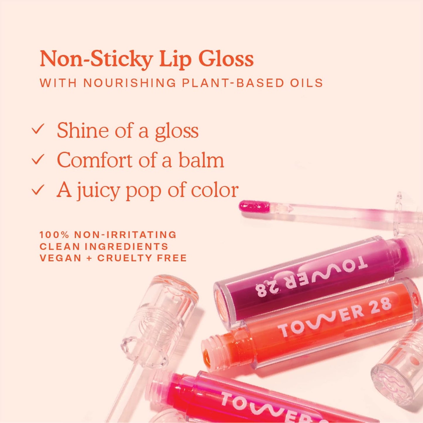 Tower 28 ShineOn Lip Jelly, XOXO | Non-Sticky, Vegan Lip Gloss in Sheer XOXO | Moisturizing Apricot and Raspberry Seed Oil | Clean, Cruelty Free
