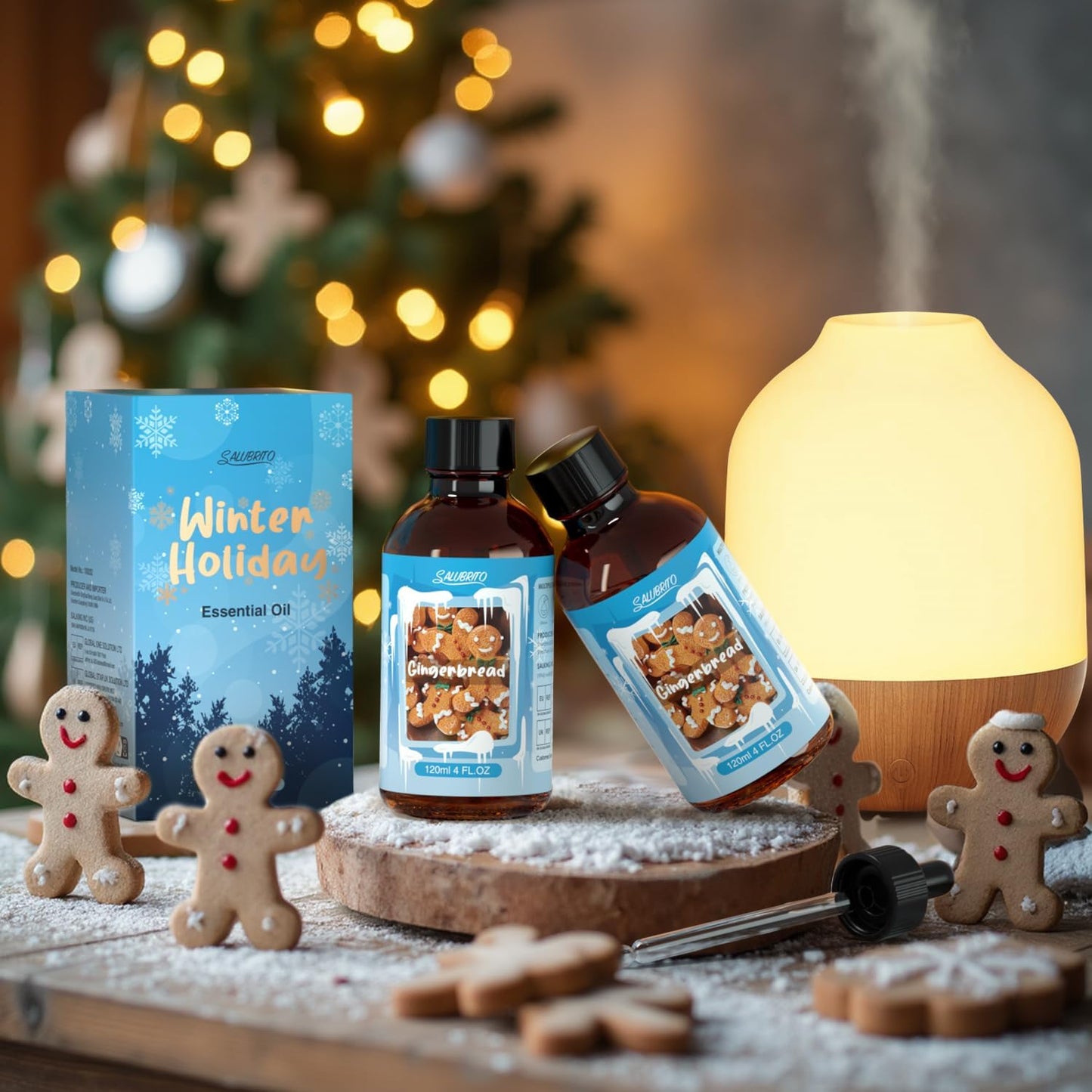 SALUBRITO Gingerbread Essential Oil 4 Fl.Oz (120ml), Pure & Natural Fragrance Oils, Winter Essential Oil for Diffuser, Candle & Soap Making, Strong Scented Oil & Diffuser Oil