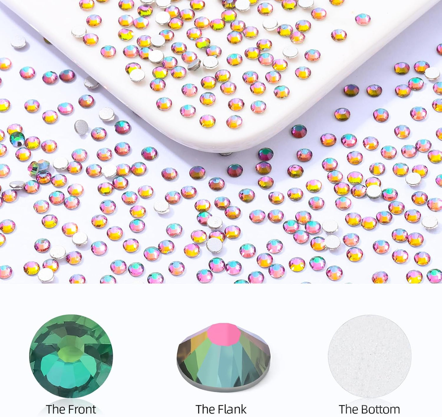 Green Volcano Flatback Rhinestones, Glass Rhinestones for Nail Art and Craft, Glue Fix, Loose Crystal Gemstones(Green Volcano, SS10, 1440pcs, 2.7-2.8mm)