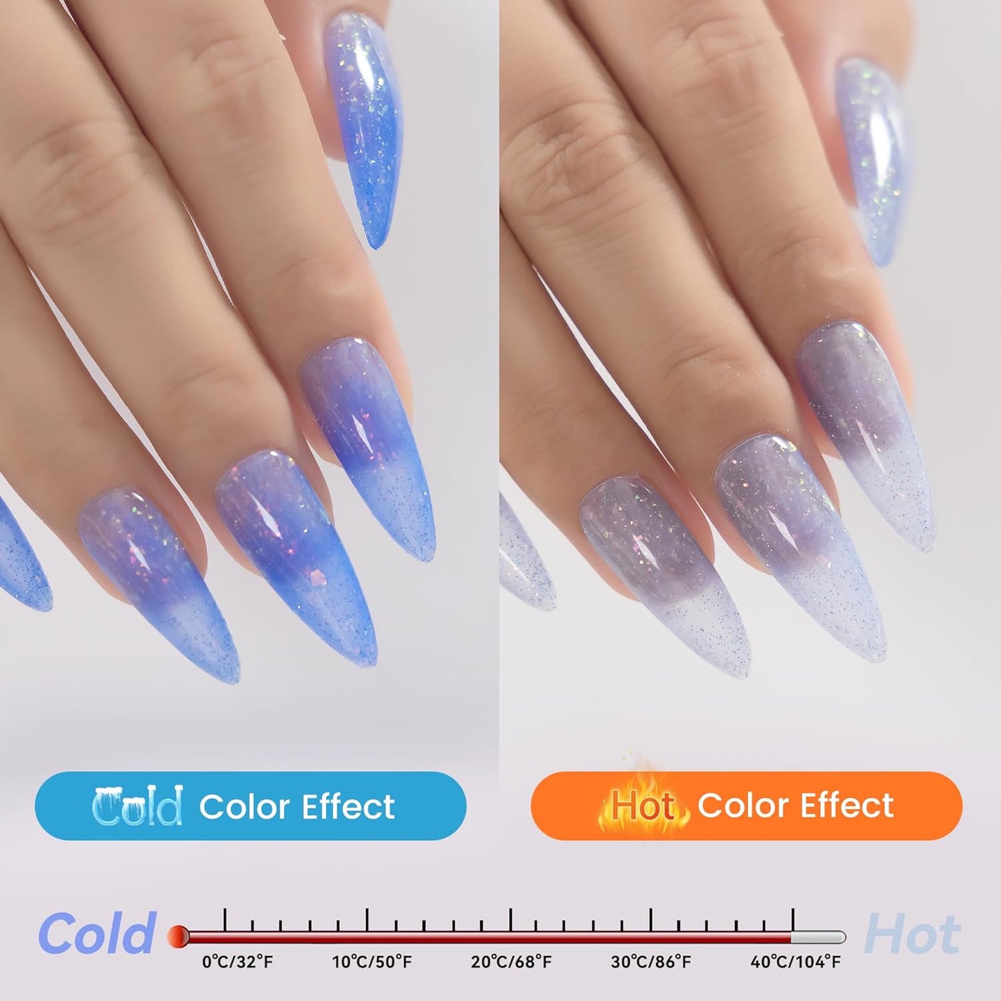 YTD Likomey Brocade Glitter Color Changing Gel Nail Polish,15ml Light Blue To Blue Shimmer Mood Temperature Change Colors Iridescent Flakes,Fall Winter Thermal Ombre UV Nail Gel,WB354