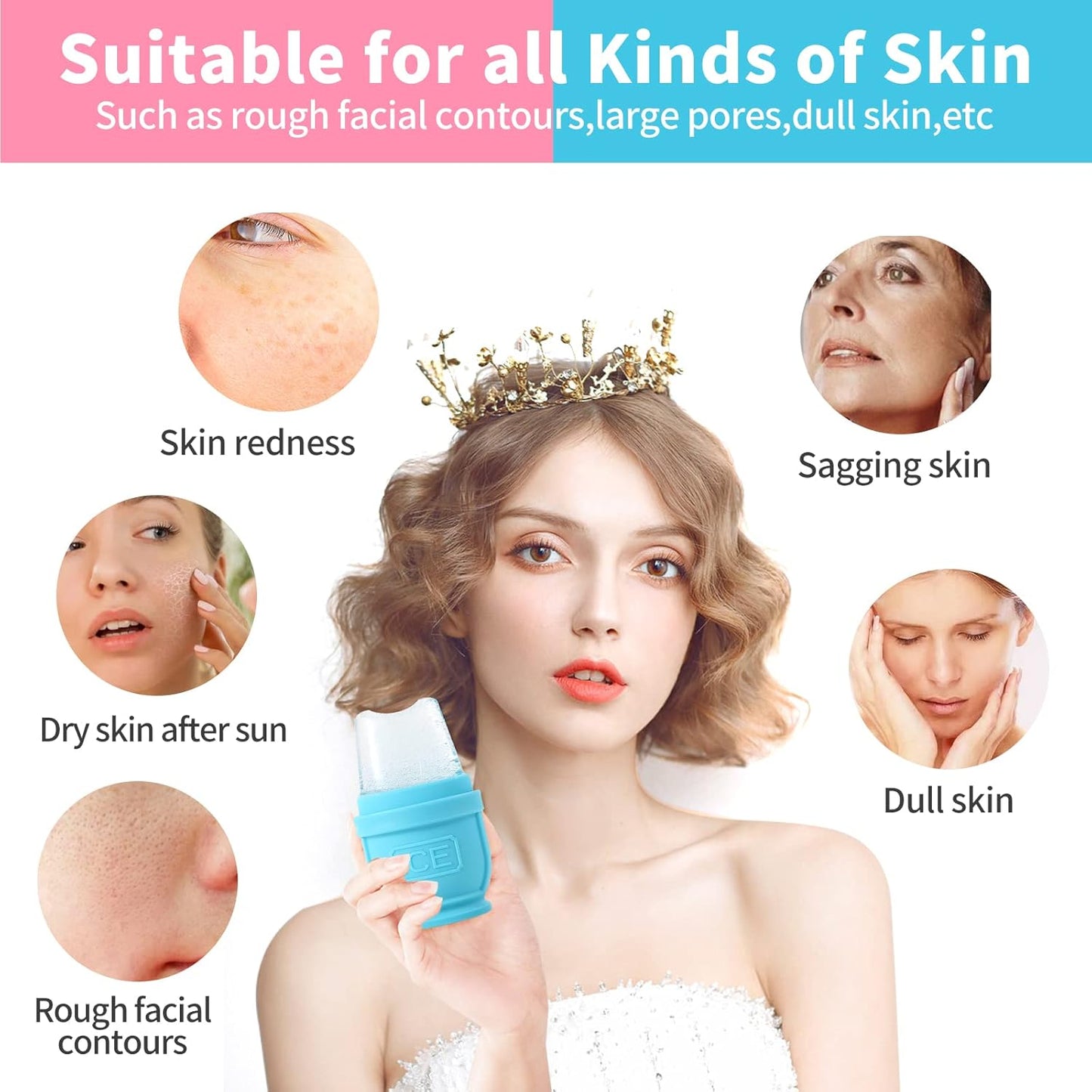 2 Packs Face and Body Ice Roller, Silicone Ice Cube for Puffiness, Pain Relief, Cold Therapy Ice Cup Molds Massage Tool