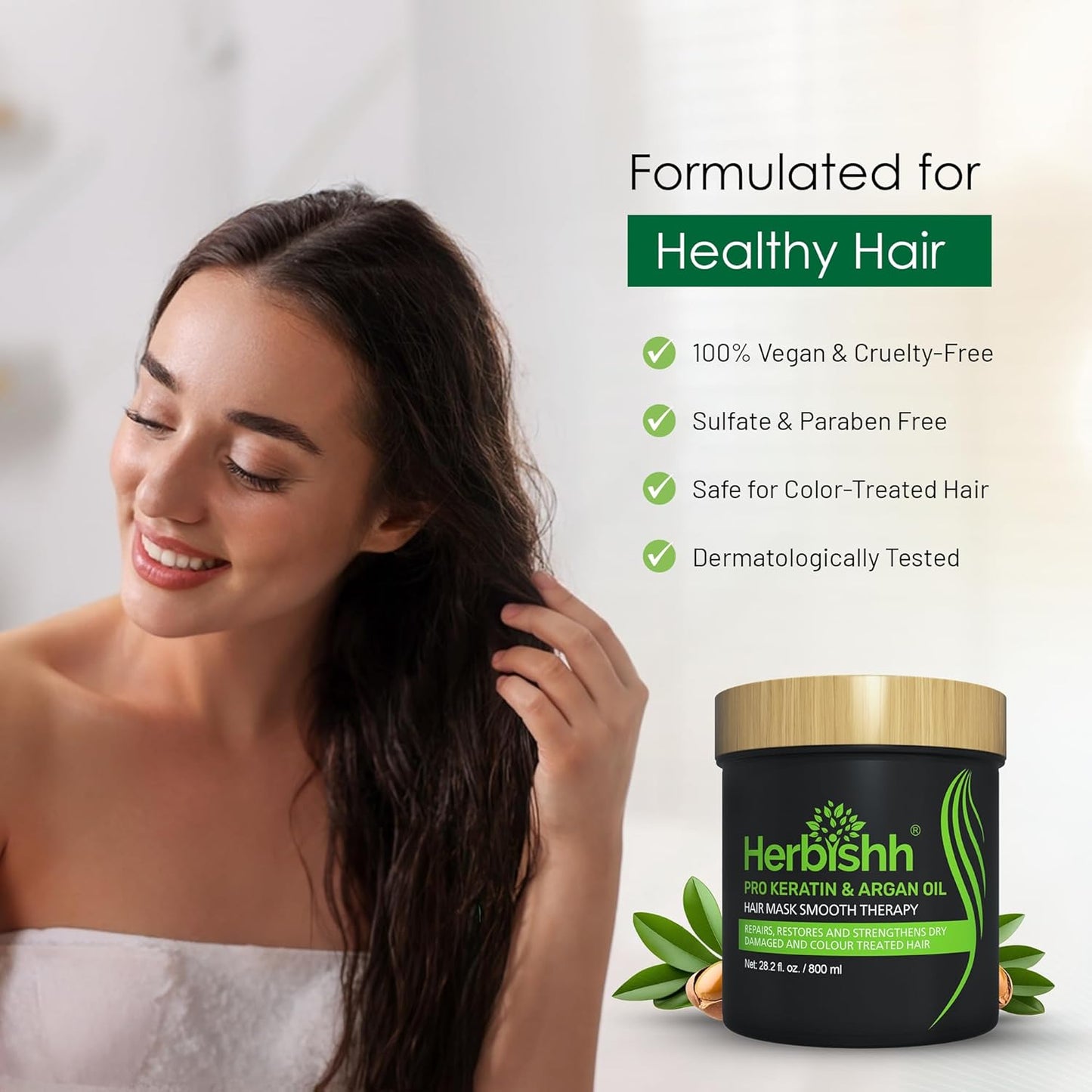 Herbishh Argan Hair Mask-Deep Conditioning & Hydration For Healthier Looking Hair- for very Dry, Weak, Stressed Out Hair, No Sulphates, No Parabens (800ML)