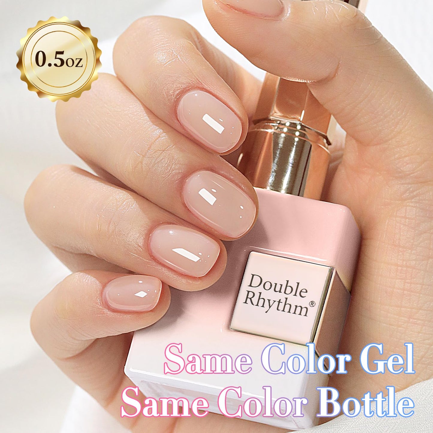Double Rhythm 0.50 OZ Translucent Gel Polish Same Color Same Bottle Sheer Pastel Neutral Natural Milky 15 ML Jelly UV Nail Art DIY at Home (Nude Pink-A1626)
