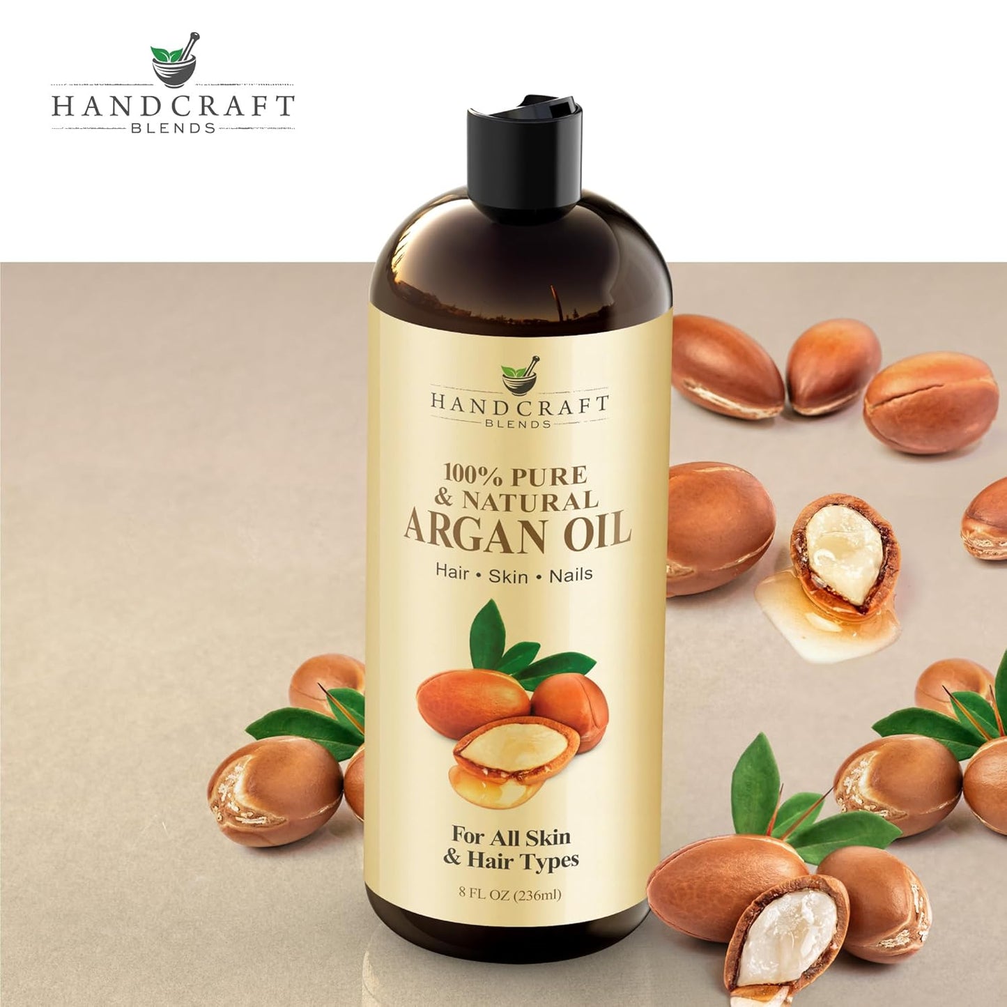 Handcraft Blends Moroccan Argan Oil - 8 Fl Oz - 100% Pure and Natural - Premium Grade Carrier Oil for Skin and Hair - Hair and Body - Massage - Cold-Pressed