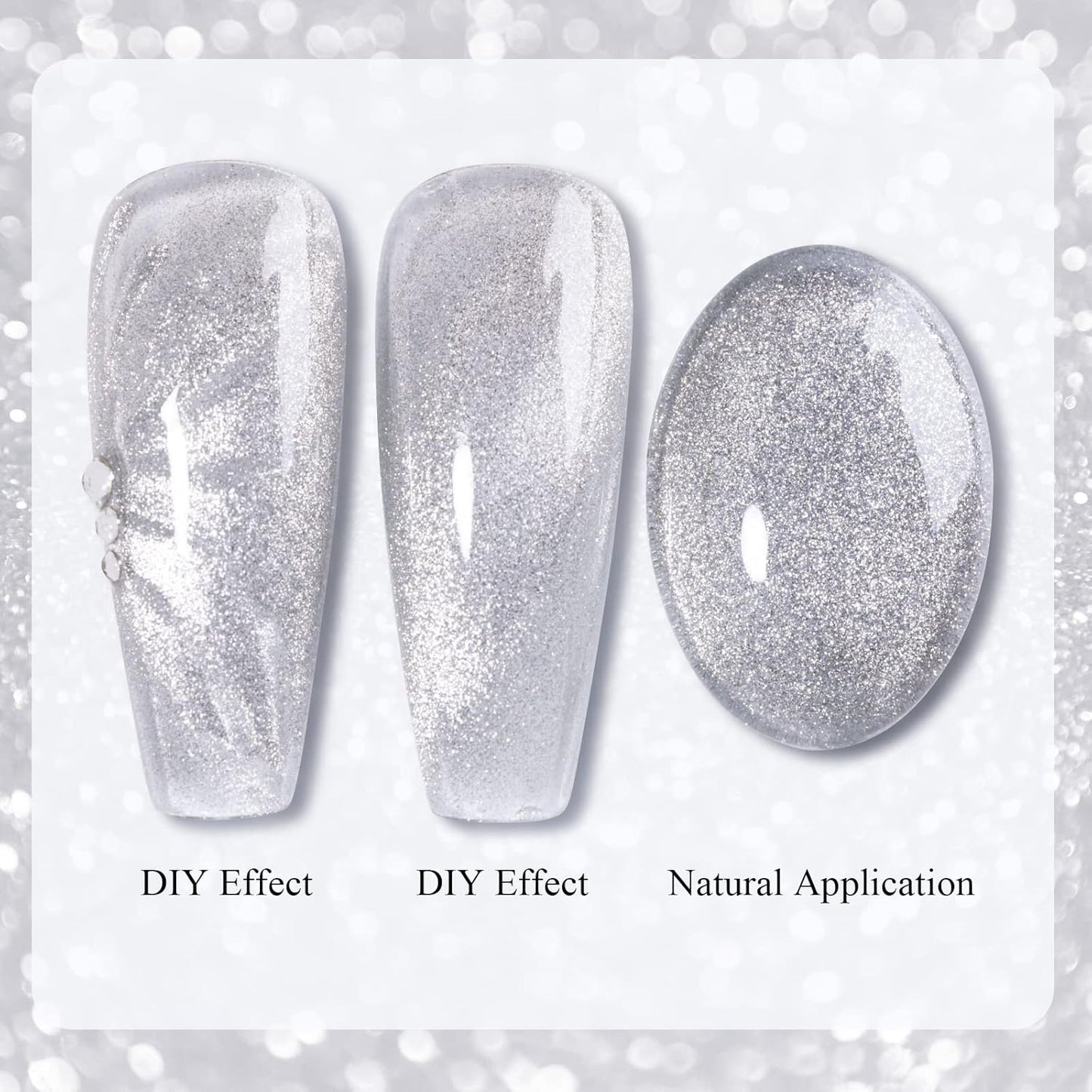 Imtiti Silver Cat Eye Gel Polish,0.5 fl.oz Holographic 9D Glitter Magnetic Soak Off UV LED Gel Nail Polish with Magnetic Stick for Nail Salon