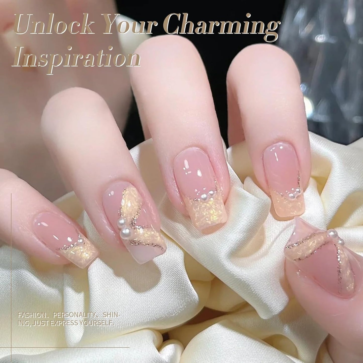 Born Pretty Pearl Gel Nail Polish Aurora Iridescent Glitter Shimmer Pearl Effect White Pink Purple Blue Mermaid Drawing Gel Nail Polish Shell Swirl Thread Effect Nail Gel Soak Off Led DIY Gift 6PCS