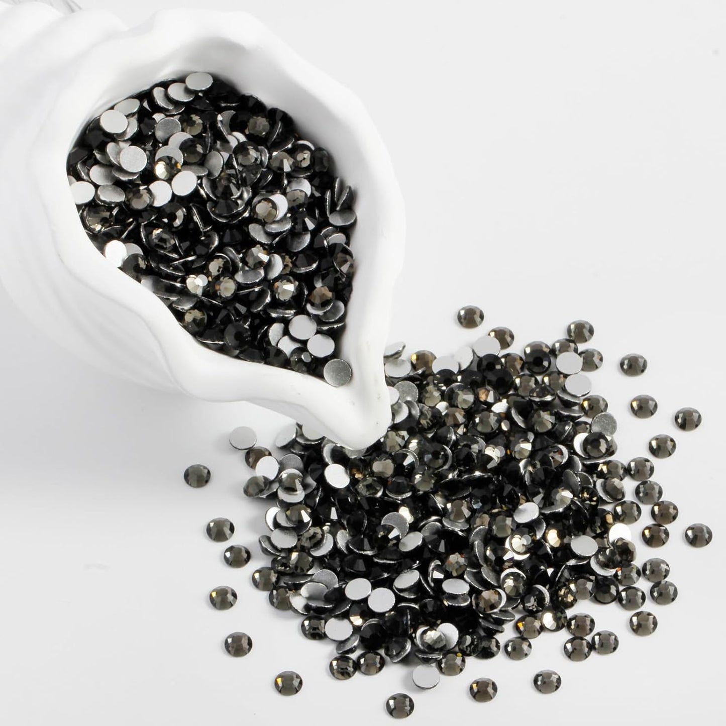 2000PCS SS12 Flatback Rhinestones | 12-Facet Diamond-Cut Glass Gems for Nail Art, Clothing, DIY Crafts |Glue-On Decoration Stones with Silver Backing(Black Diamond)