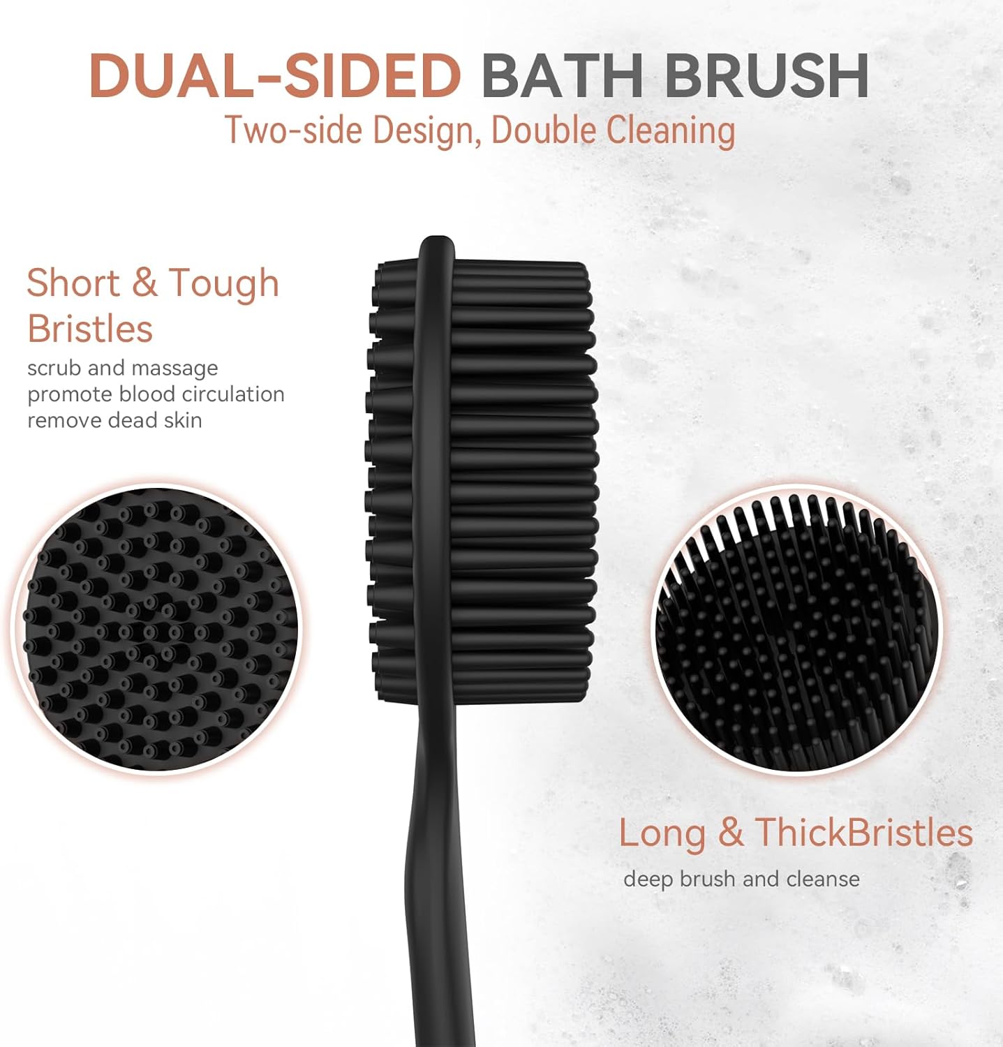 3 PCS Silicone Bath Brush Set,Back Scrubber & Body Brush & Face Brush Set, Super-Exfoliating & Lathering Body Scrubber, Shower Brush, Face Scrubber Combination for HomeBathroom Hotel Travel.(Black)